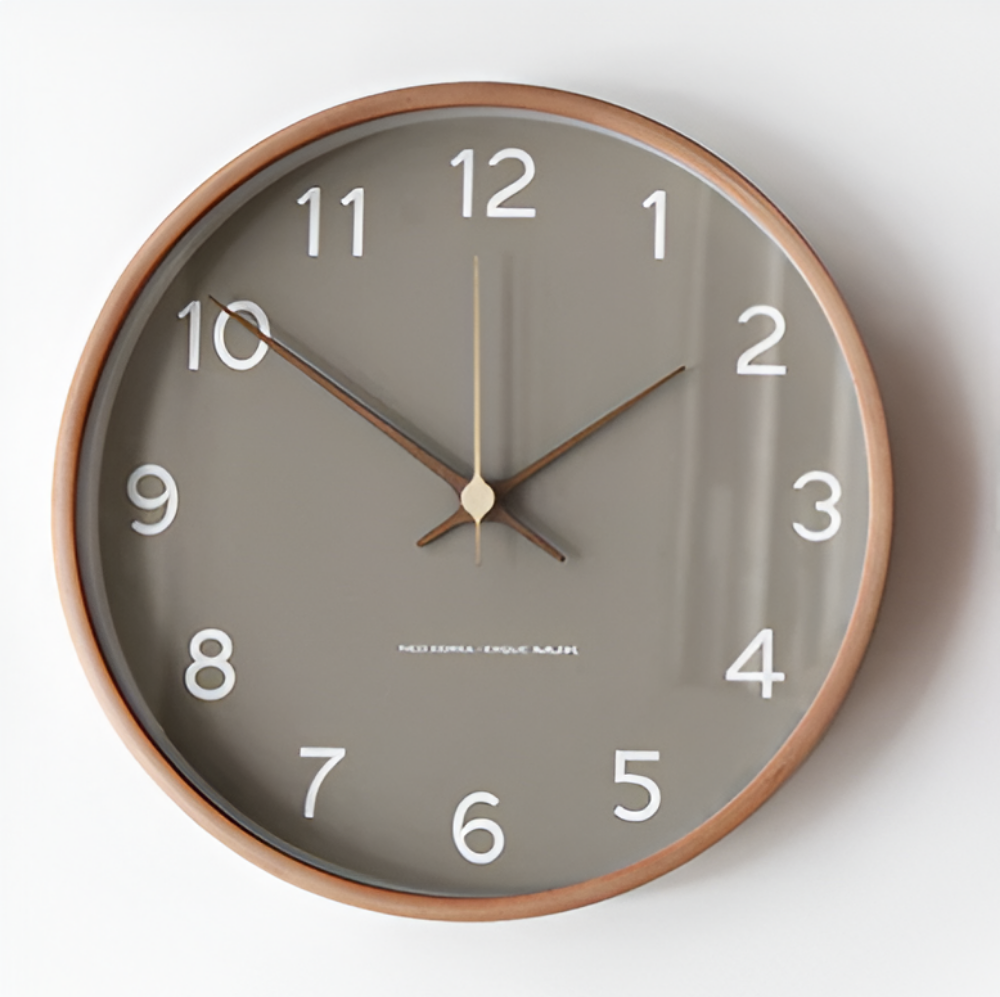 Ronde Wandklok Hout 25cm Grijs Wit Stil Uurwerk Slaapkamer Woonkamer Keuken Kwarts Houten Klok Scandinavisch | Sansoti