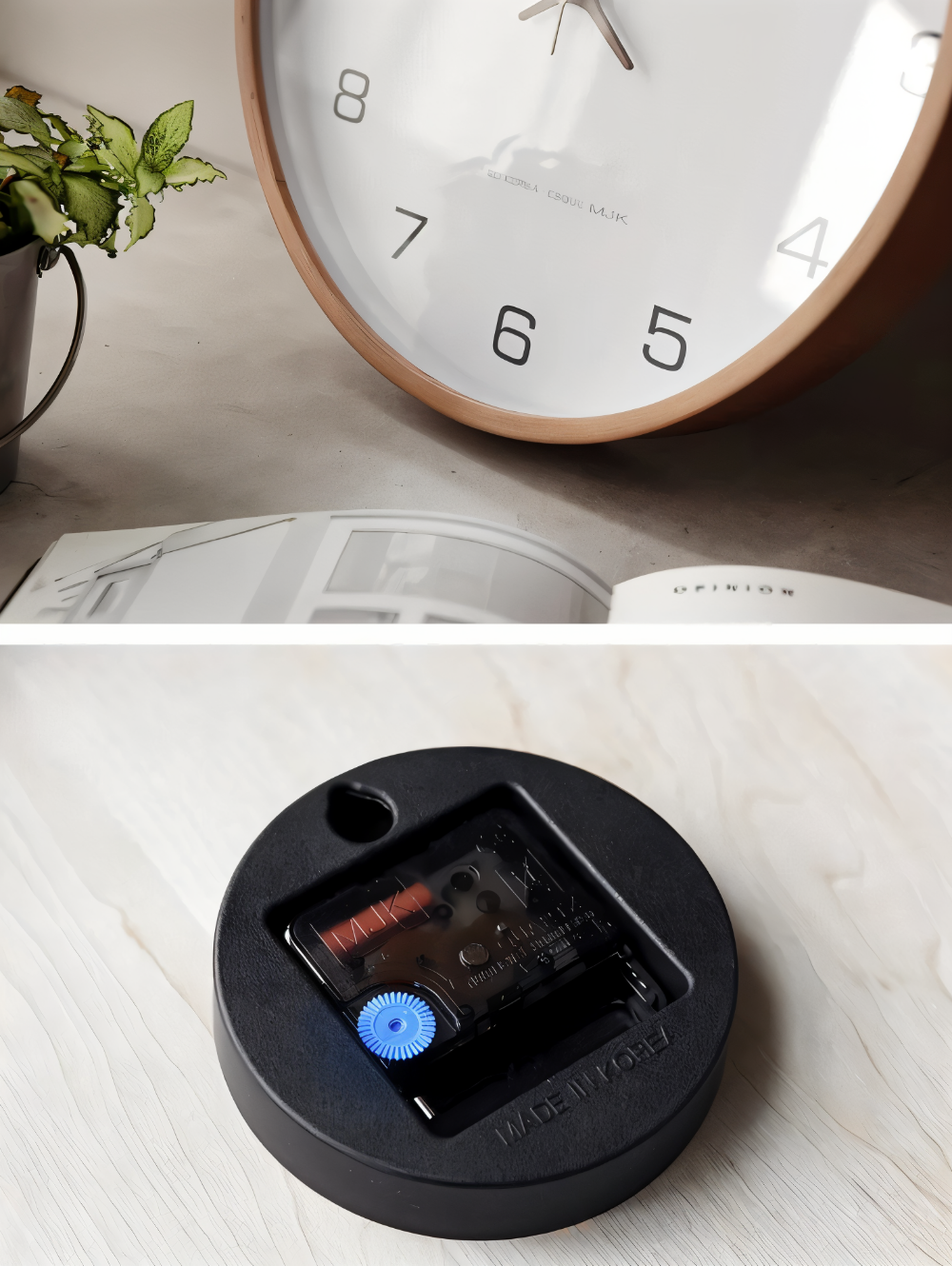 Ronde Wandklok Hout 25cm Grijs Wit Stil Uurwerk Slaapkamer Woonkamer Keuken Kwarts Houten Klok Scandinavisch | Sansoti