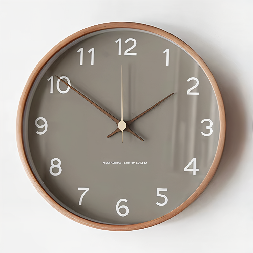Ronde Wandklok Hout 25cm Grijs Wit Stil Uurwerk Slaapkamer Woonkamer Keuken Kwarts Houten Klok Scandinavisch | Sansoti
