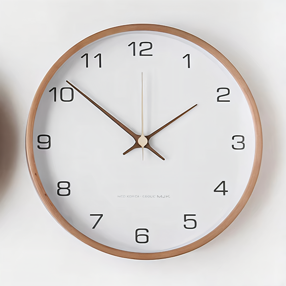 Ronde Wandklok Hout 25cm Grijs Wit Stil Uurwerk Slaapkamer Woonkamer Keuken Kwarts Houten Klok Scandinavisch | Sansoti
