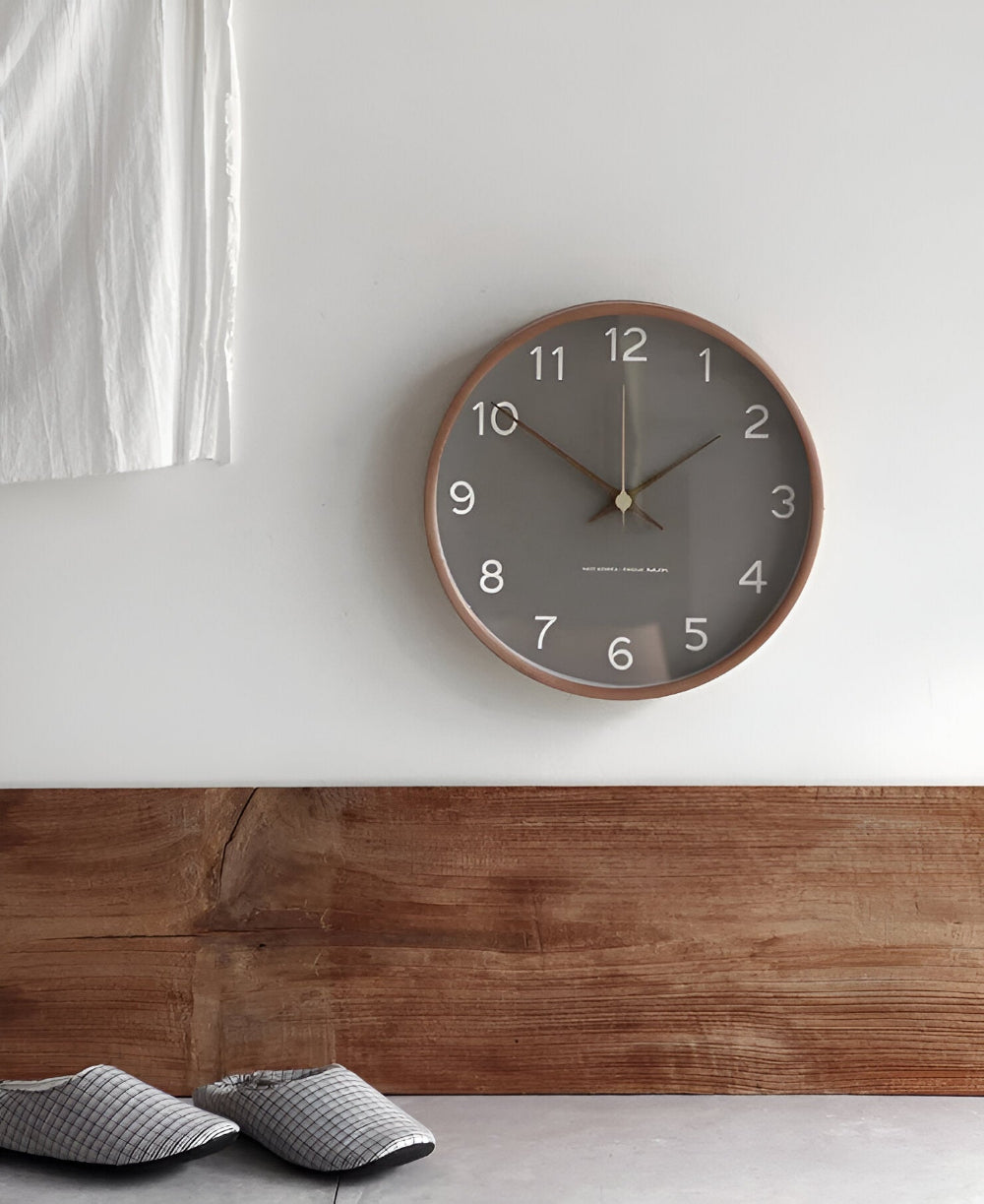 Ronde Wandklok Hout 25cm Grijs Wit Stil Uurwerk Slaapkamer Woonkamer Keuken Kwarts Houten Klok Scandinavisch | Sansoti