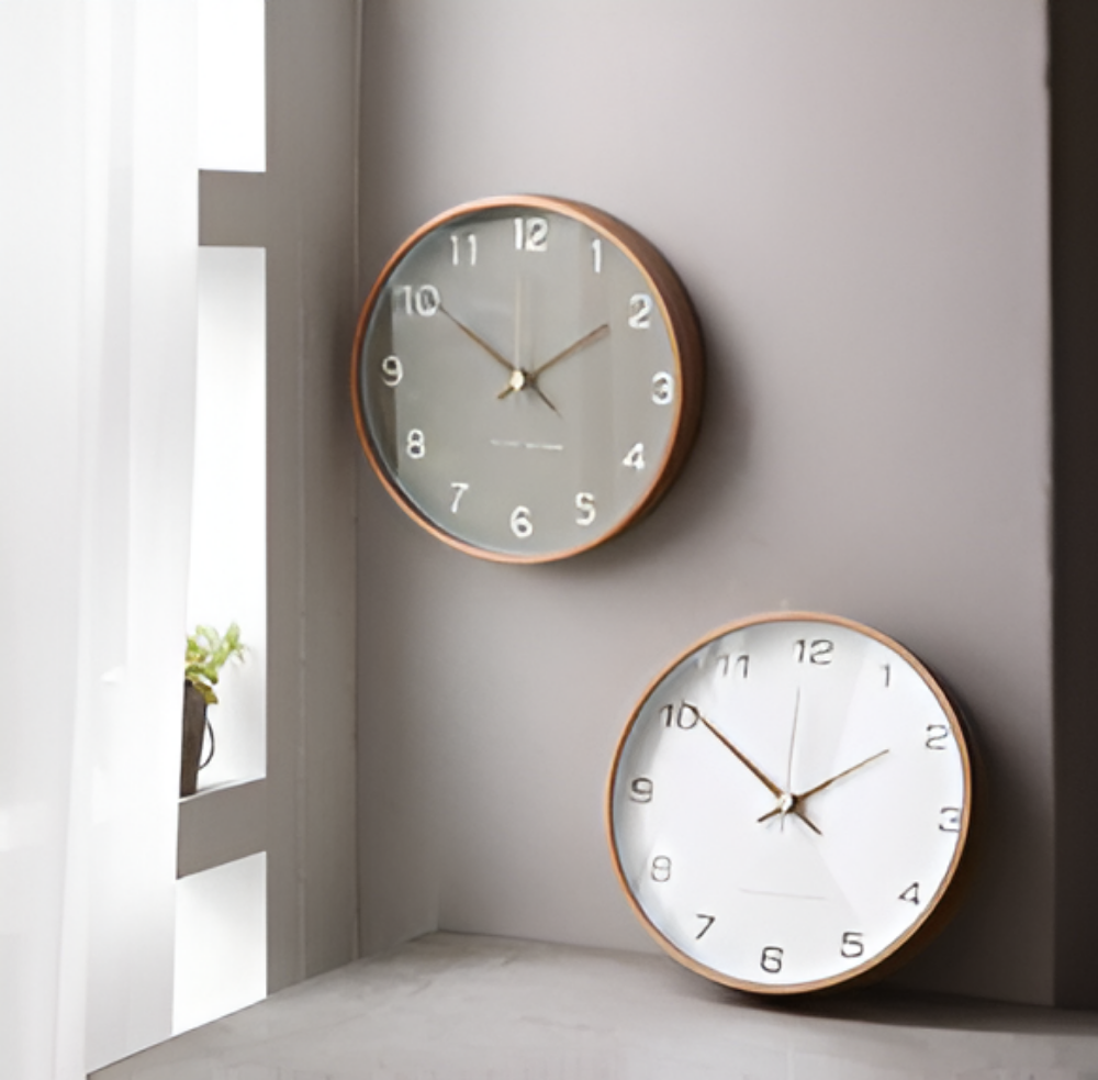 Ronde Wandklok Hout 25cm Grijs Wit Stil Uurwerk Slaapkamer Woonkamer Keuken Kwarts Houten Klok Scandinavisch | Sansoti