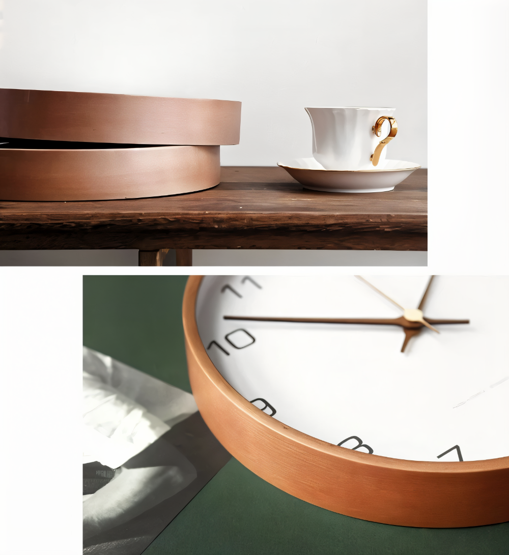 Ronde Wandklok Hout 25cm Grijs Wit Stil Uurwerk Slaapkamer Woonkamer Keuken Kwarts Houten Klok Scandinavisch | Sansoti