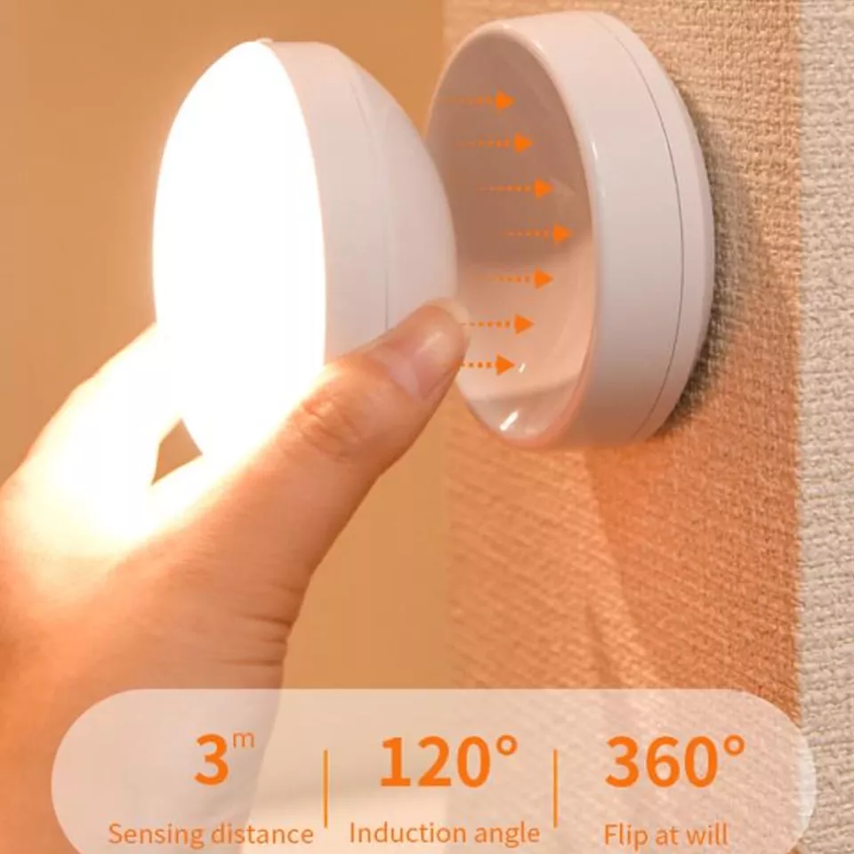 Rotatable Motion Sensor Wall Lamp LED Rechargeable Magnetic 360° Rotatable Acrylic Night Light 8x9cm | Sansoti