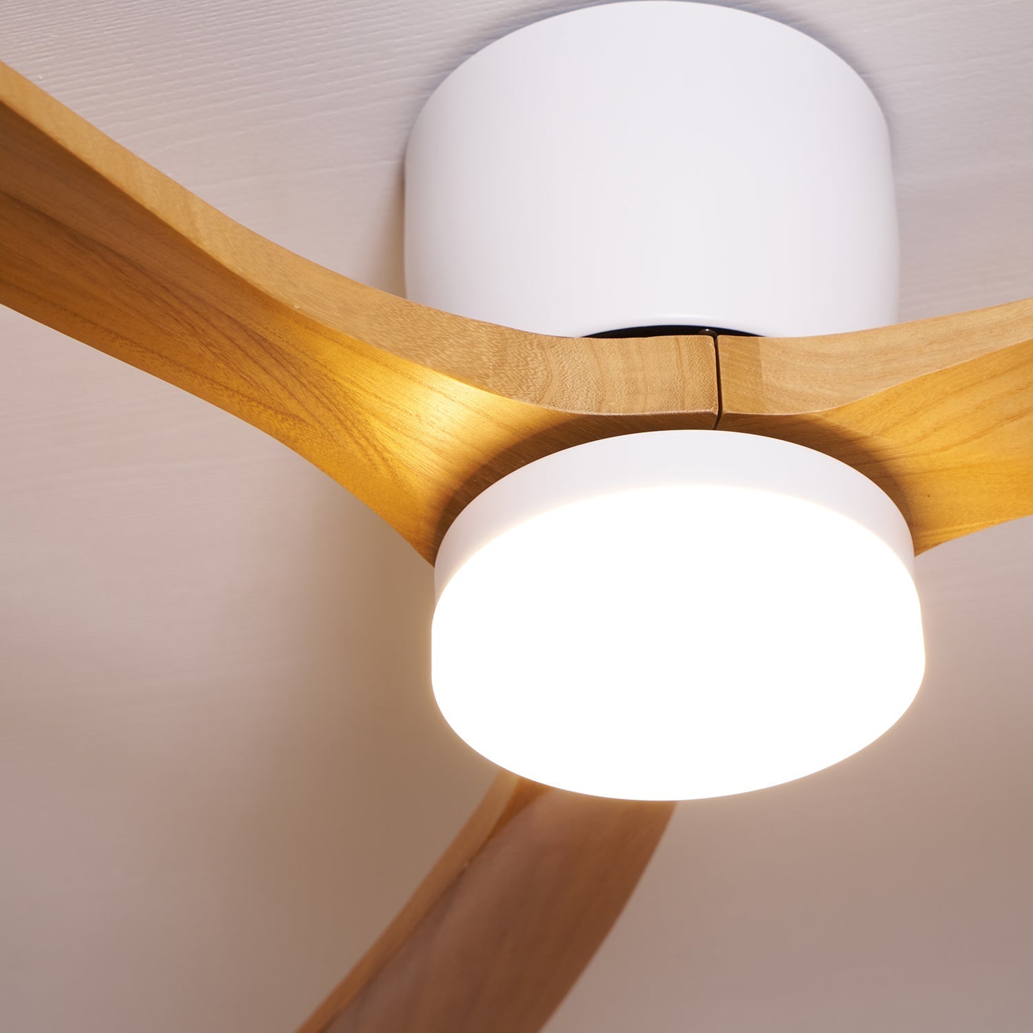 Moderne Plafondventilator Elena met Verlichting — Natuurhout & Zwart Exclusief Design | Sansoti
