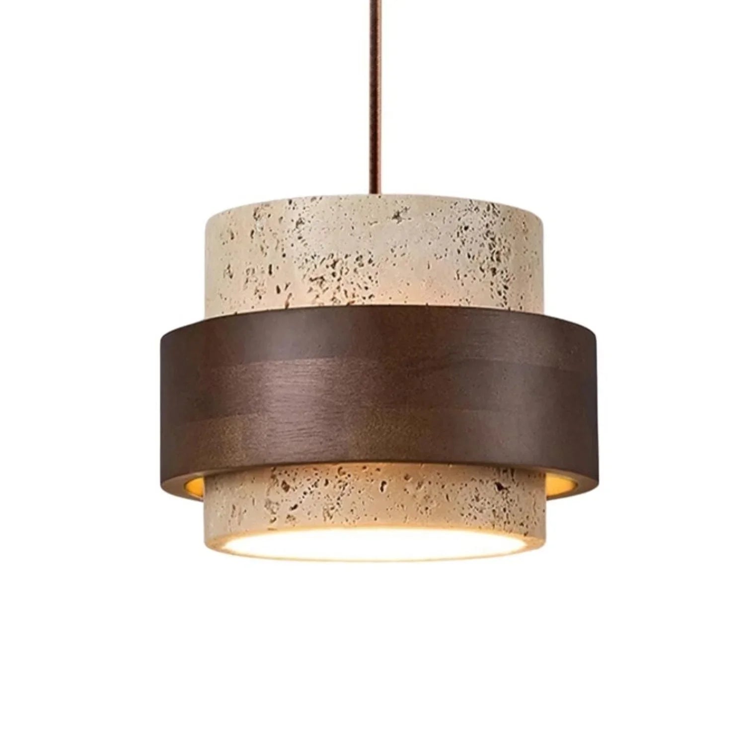 Travertijn Hanglamp Japandi Design | Minimalistische Hanglamp van Natuursteen & Hout - Sansoti