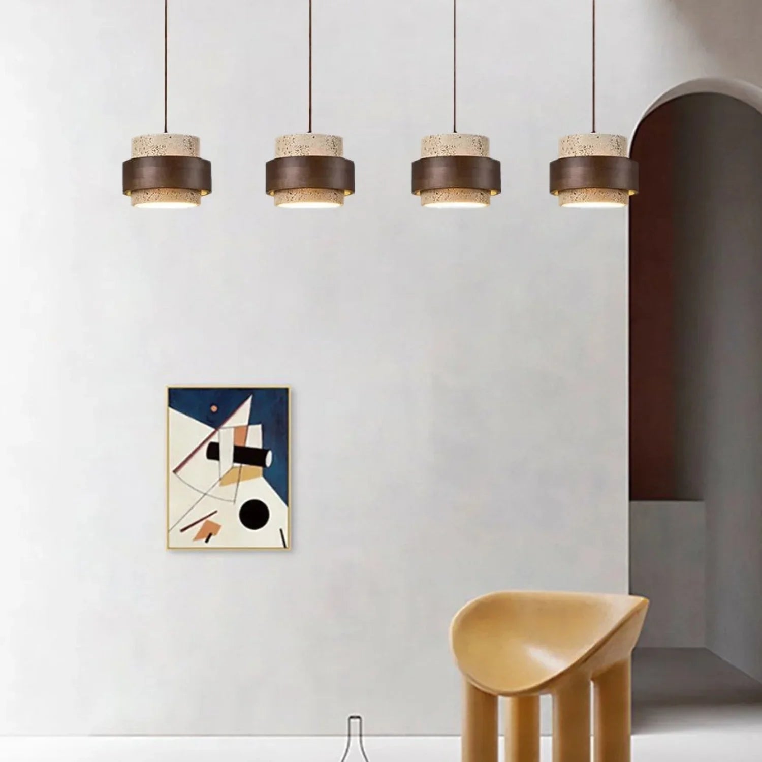 Travertijn Hanglamp Japandi Design | Minimalistische Hanglamp van Natuursteen & Hout - Sansoti