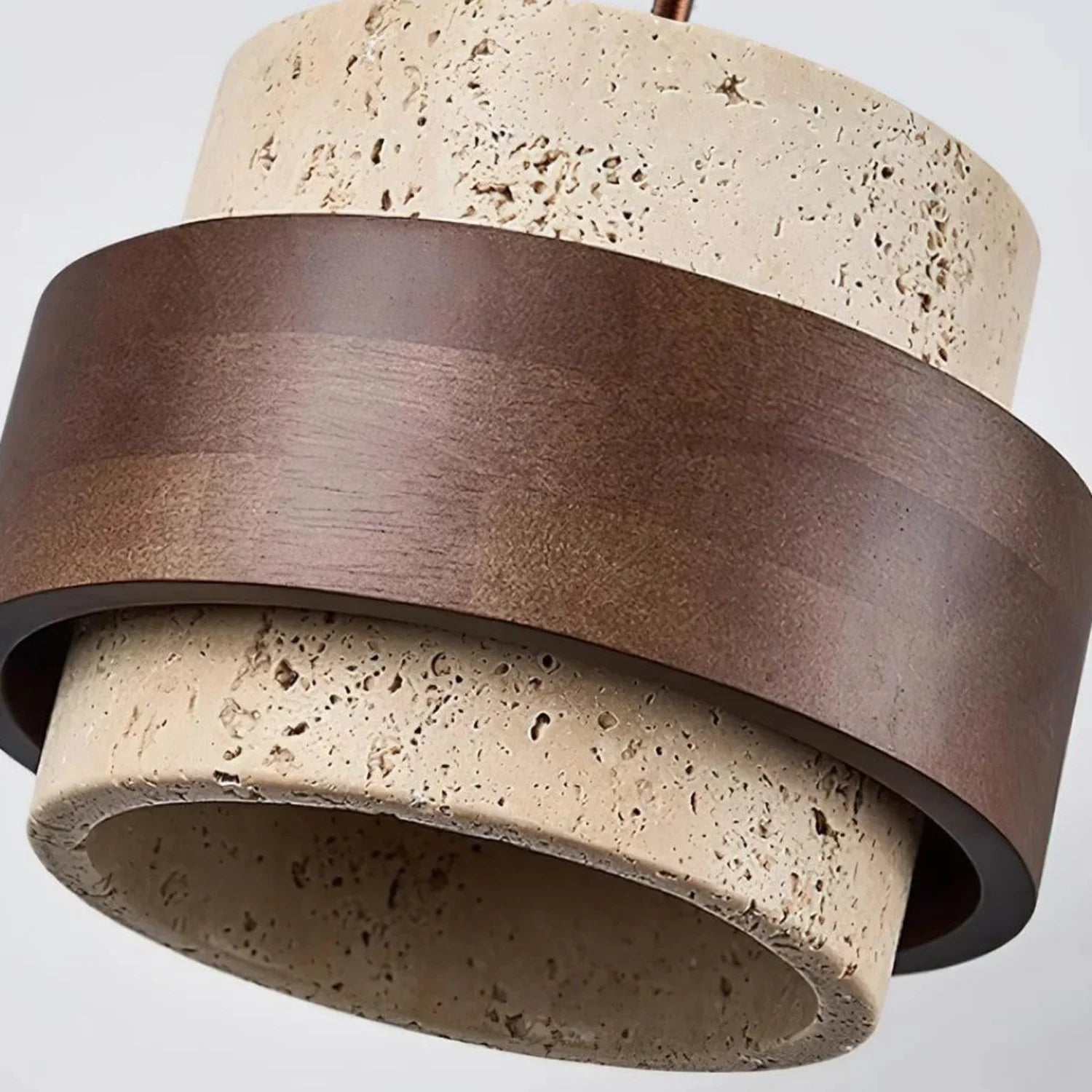 Travertijn Hanglamp Japandi Design | Minimalistische Hanglamp van Natuursteen & Hout - Sansoti