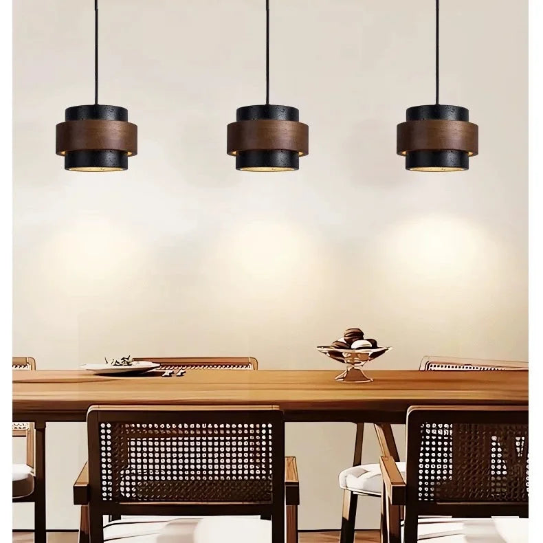 Travertijn Hanglamp Japandi Design | Minimalistische Hanglamp van Natuursteen & Hout - Sansoti