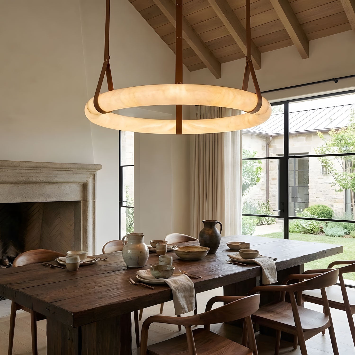Hanglamp Alabaster Ring LED Donkerbruin Bruin Goud Woonkamer Eetkamer 3000K 4000K 6000K Ø30 Ø120cm Natuursteen Pendellamp | Sansoti