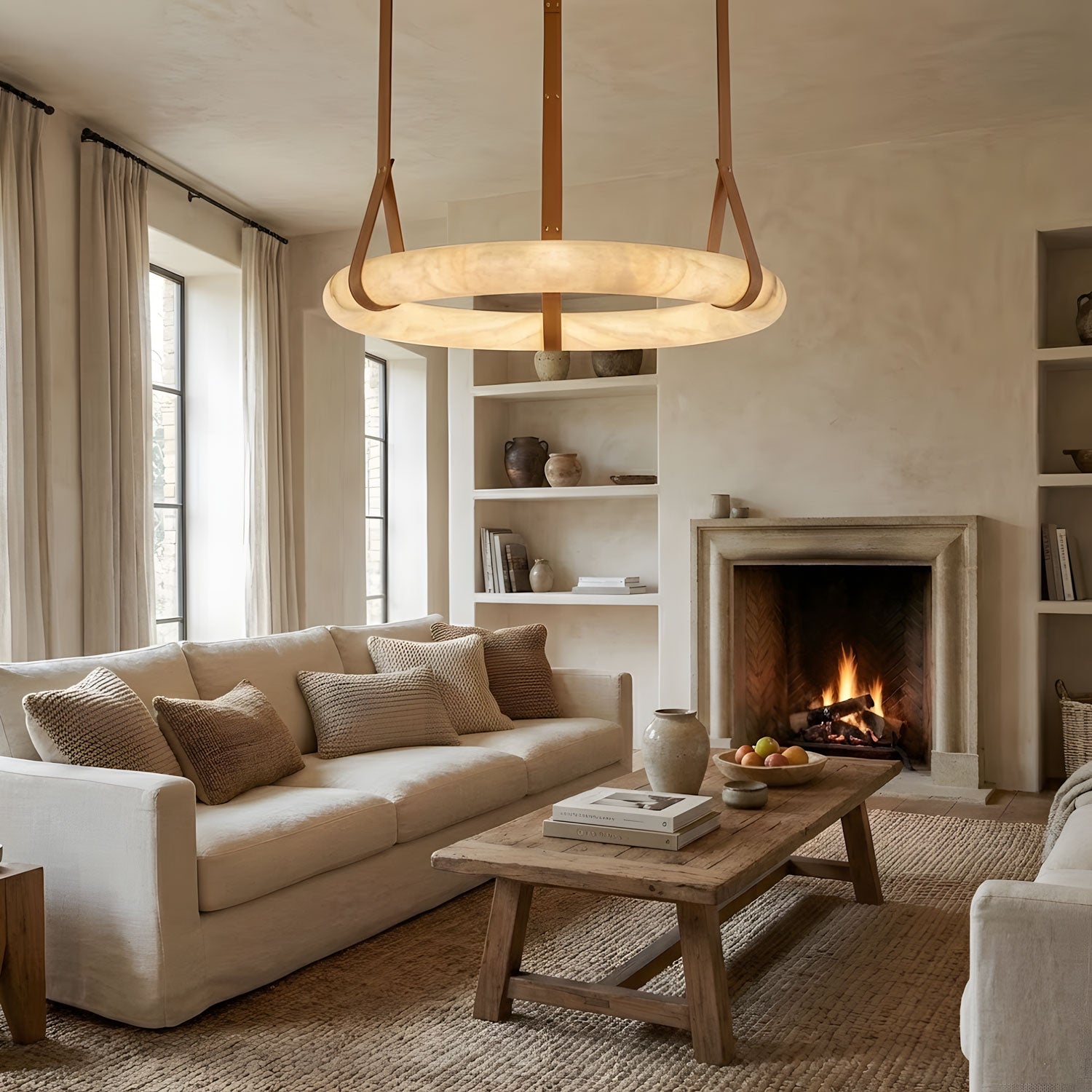 Hanglamp Alabaster Ring LED Donkerbruin Bruin Goud Woonkamer Eetkamer 3000K 4000K 6000K Ø30 Ø120cm Natuursteen Pendellamp | Sansoti