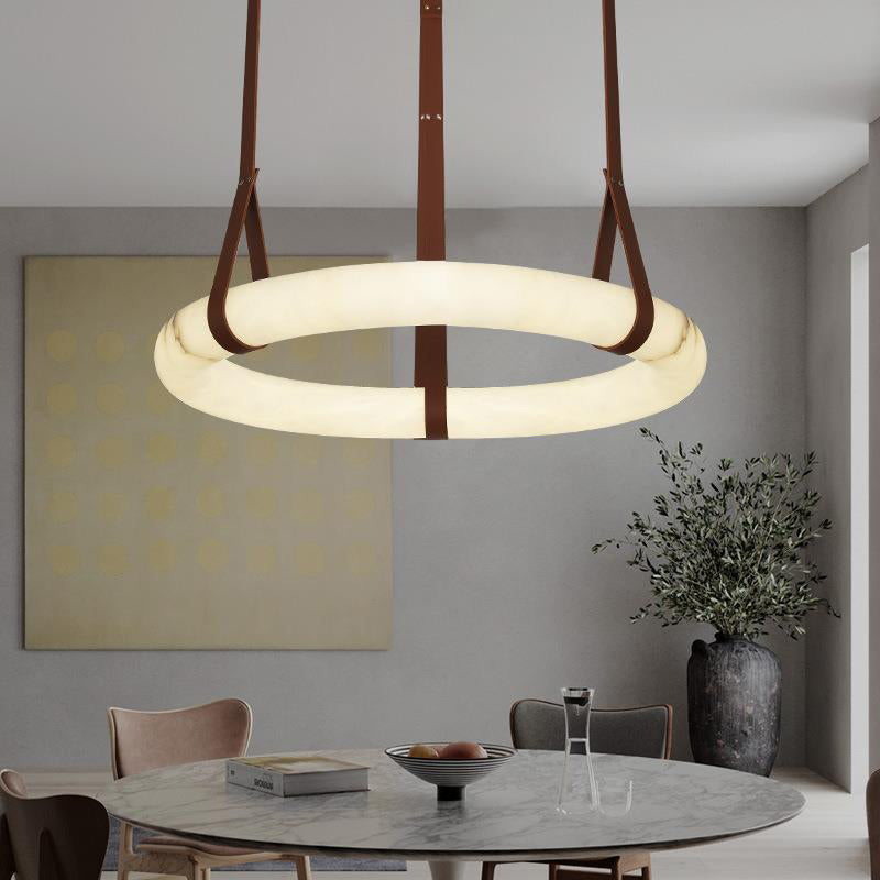 Hanglamp Alabaster Ring LED Donkerbruin Bruin Goud Woonkamer Eetkamer 3000K 4000K 6000K Ø30 Ø120cm Natuursteen Pendellamp | Sansoti