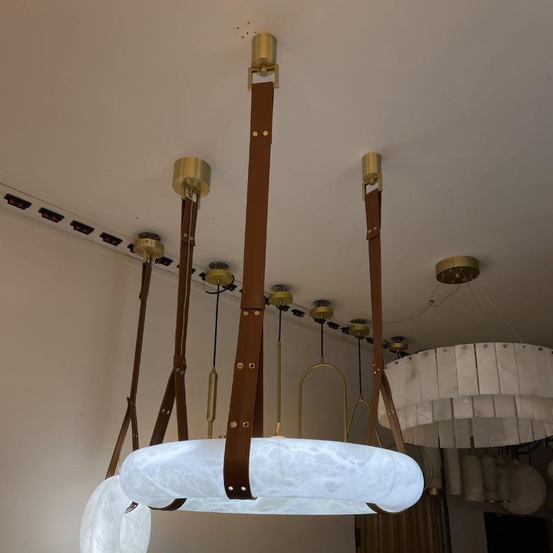Hanglamp Alabaster Ring LED Donkerbruin Bruin Goud Woonkamer Eetkamer 3000K 4000K 6000K Ø30 Ø120cm Natuursteen Pendellamp | Sansoti