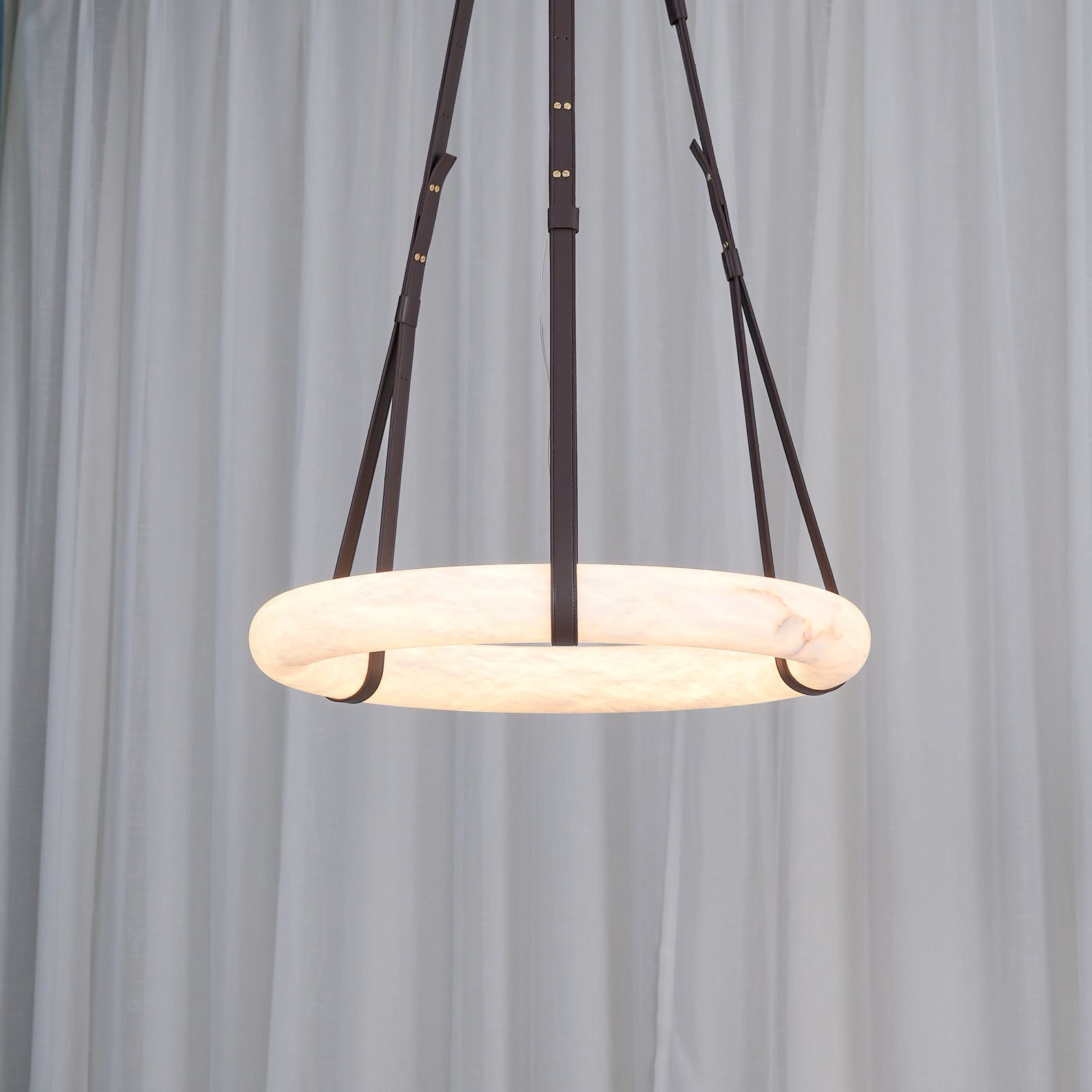 Hanglamp Alabaster Ring LED Donkerbruin Bruin Goud Woonkamer Eetkamer 3000K 4000K 6000K Ø30 Ø120cm Natuursteen Pendellamp | Sansoti