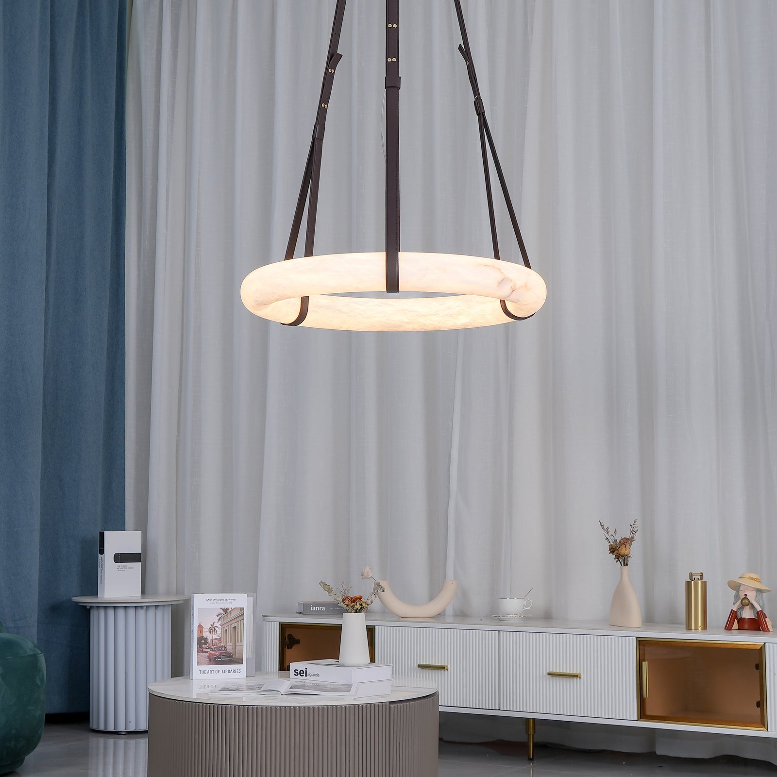 Hanglamp Alabaster Ring LED Donkerbruin Bruin Goud Woonkamer Eetkamer 3000K 4000K 6000K Ø30 Ø120cm Natuursteen Pendellamp | Sansoti