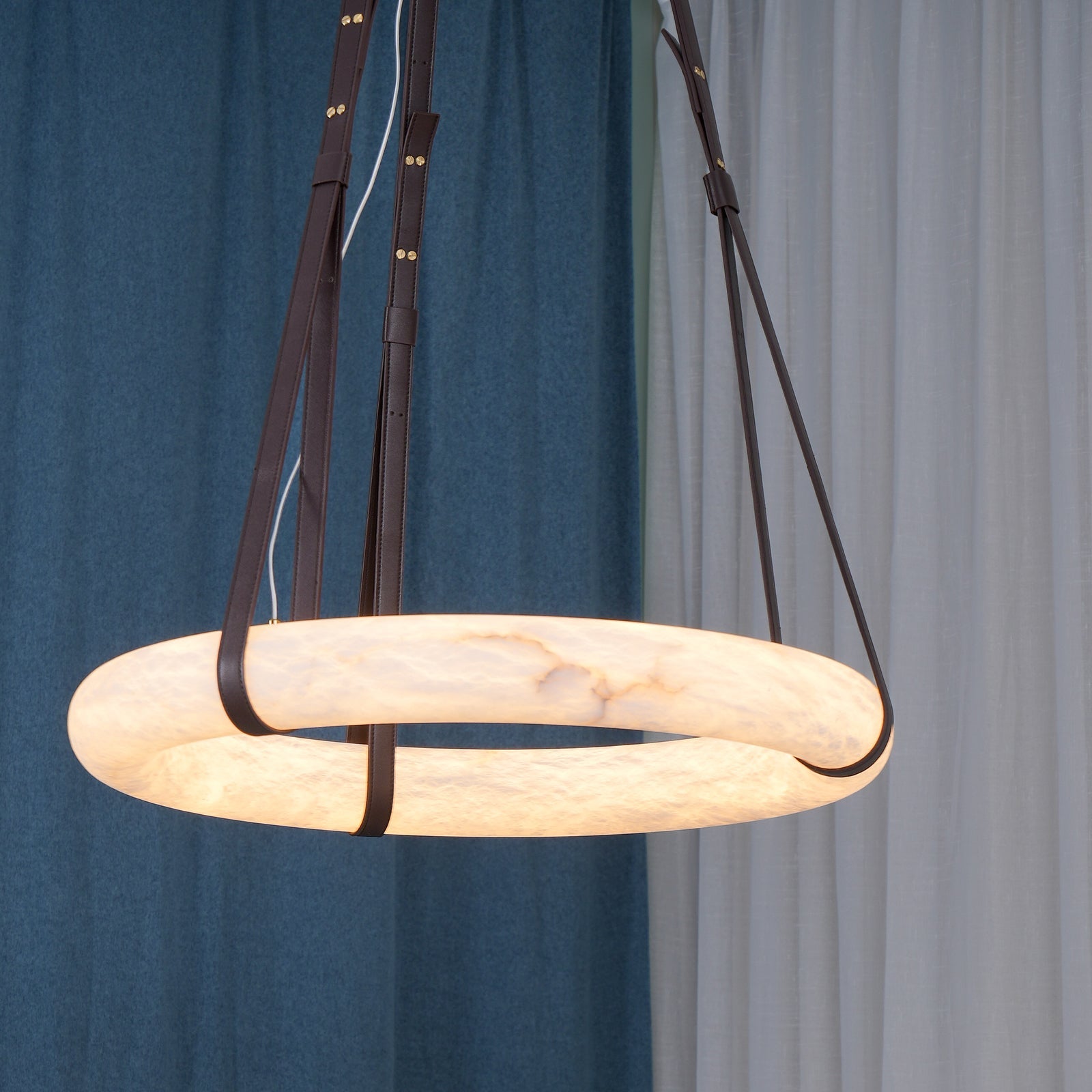 Hanglamp Alabaster Ring LED Donkerbruin Bruin Goud Woonkamer Eetkamer 3000K 4000K 6000K Ø30 Ø120cm Natuursteen Pendellamp | Sansoti