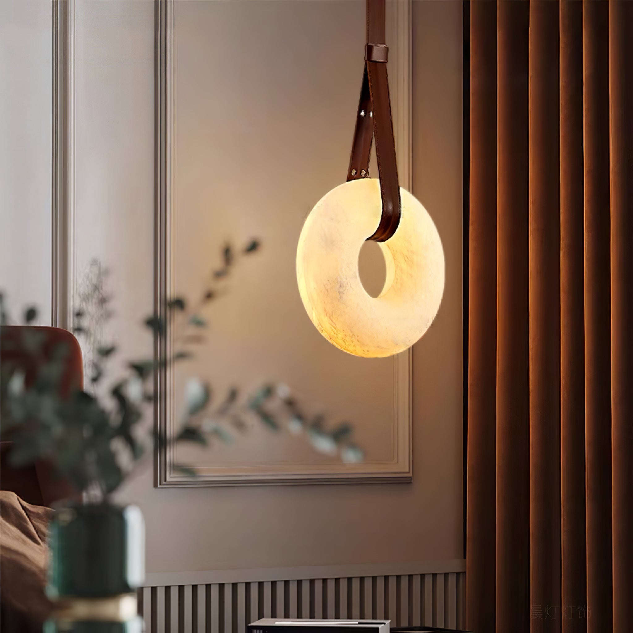 Hanglamp Alabaster Ring LED Donkerbruin Bruin Goud Woonkamer Eetkamer 3000K 4000K 6000K Ø30 Ø120cm Natuursteen Pendellamp | Sansoti