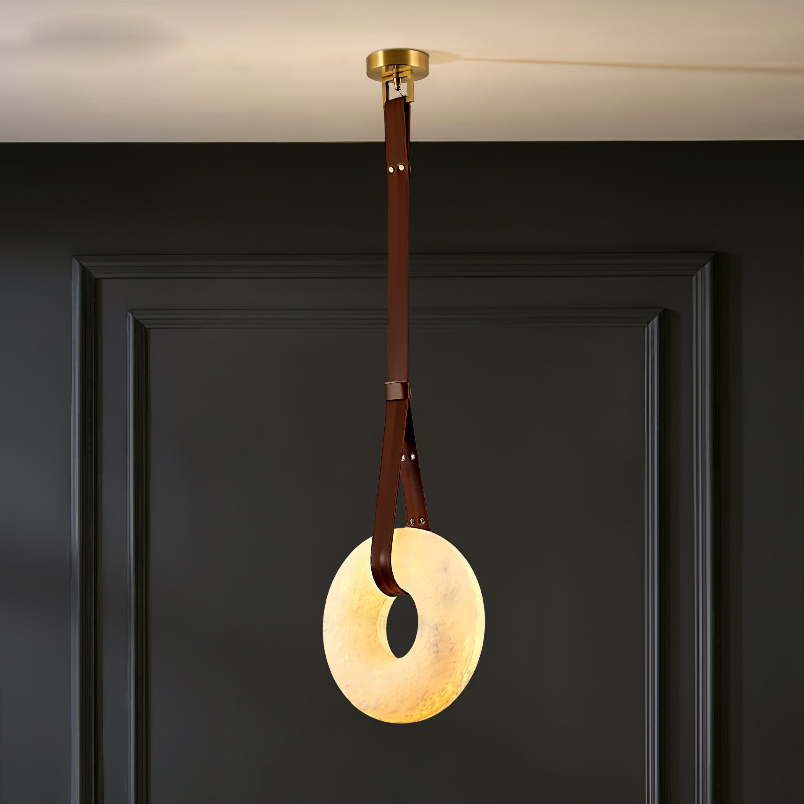 Hanglamp Alabaster Ring LED Donkerbruin Bruin Goud Woonkamer Eetkamer 3000K 4000K 6000K Ø30 Ø120cm Natuursteen Pendellamp | Sansoti