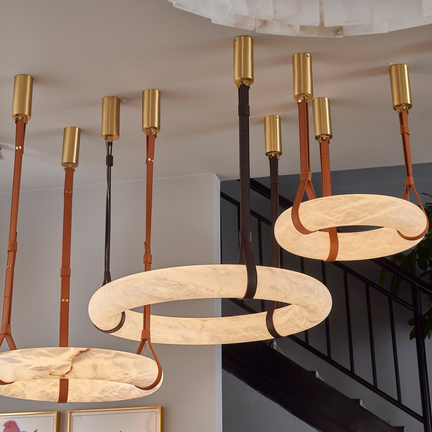 Hanglamp Alabaster Ring LED Donkerbruin Bruin Goud Woonkamer Eetkamer 3000K 4000K 6000K Ø30 Ø120cm Natuursteen Pendellamp | Sansoti