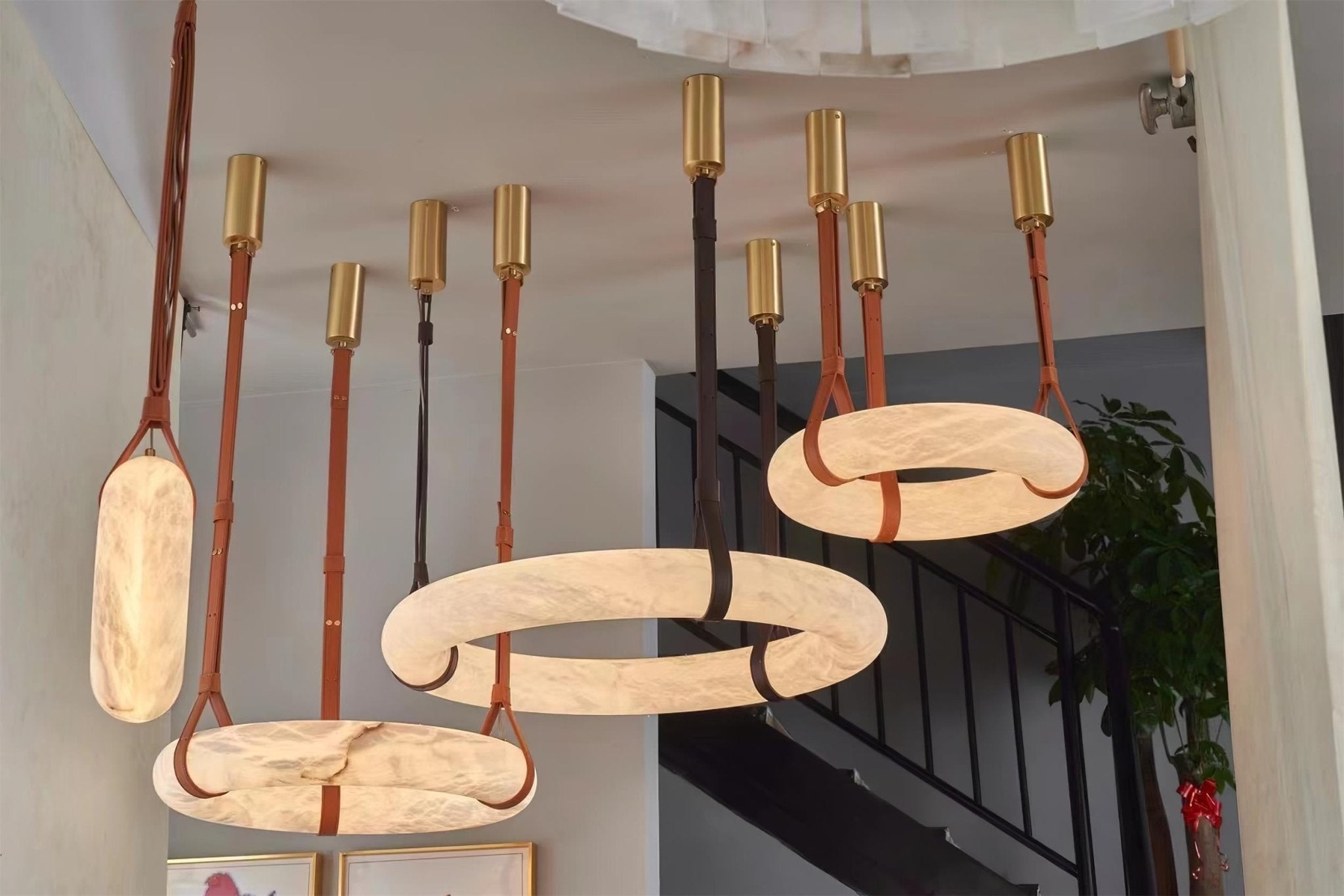 Hanglamp Alabaster Ring LED Donkerbruin Bruin Goud Woonkamer Eetkamer 3000K 4000K 6000K Ø30 Ø120cm Natuursteen Pendellamp | Sansoti