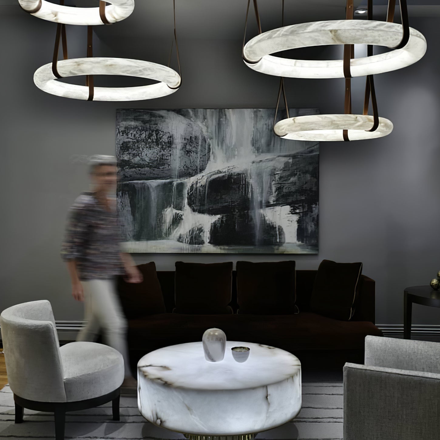 Hanglamp Alabaster Ring LED Donkerbruin Bruin Goud Woonkamer Eetkamer 3000K 4000K 6000K Ø30 Ø120cm Natuursteen Pendellamp | Sansoti