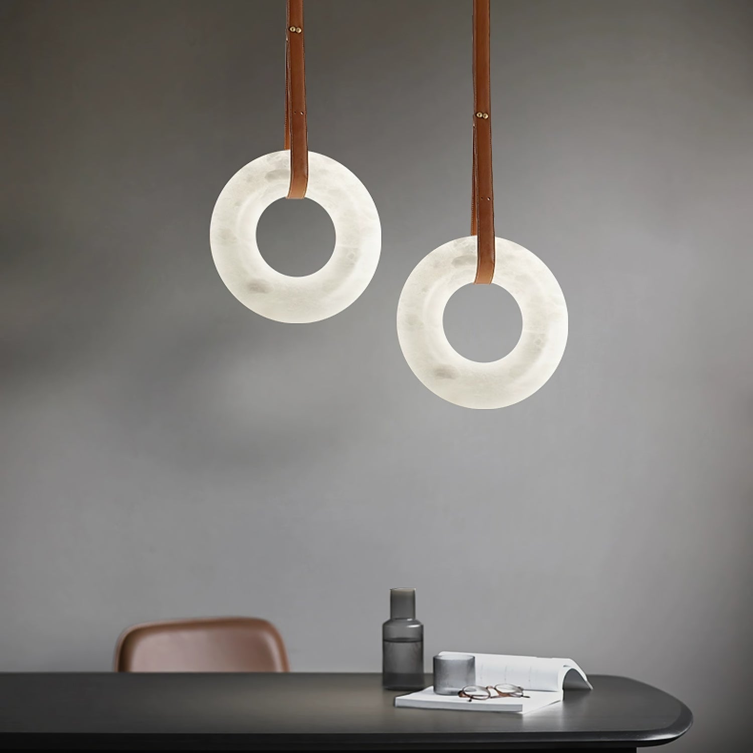 Hanglamp Alabaster Ring LED Donkerbruin Bruin Goud Woonkamer Eetkamer 3000K 4000K 6000K Ø30 Ø120cm Natuursteen Pendellamp | Sansoti