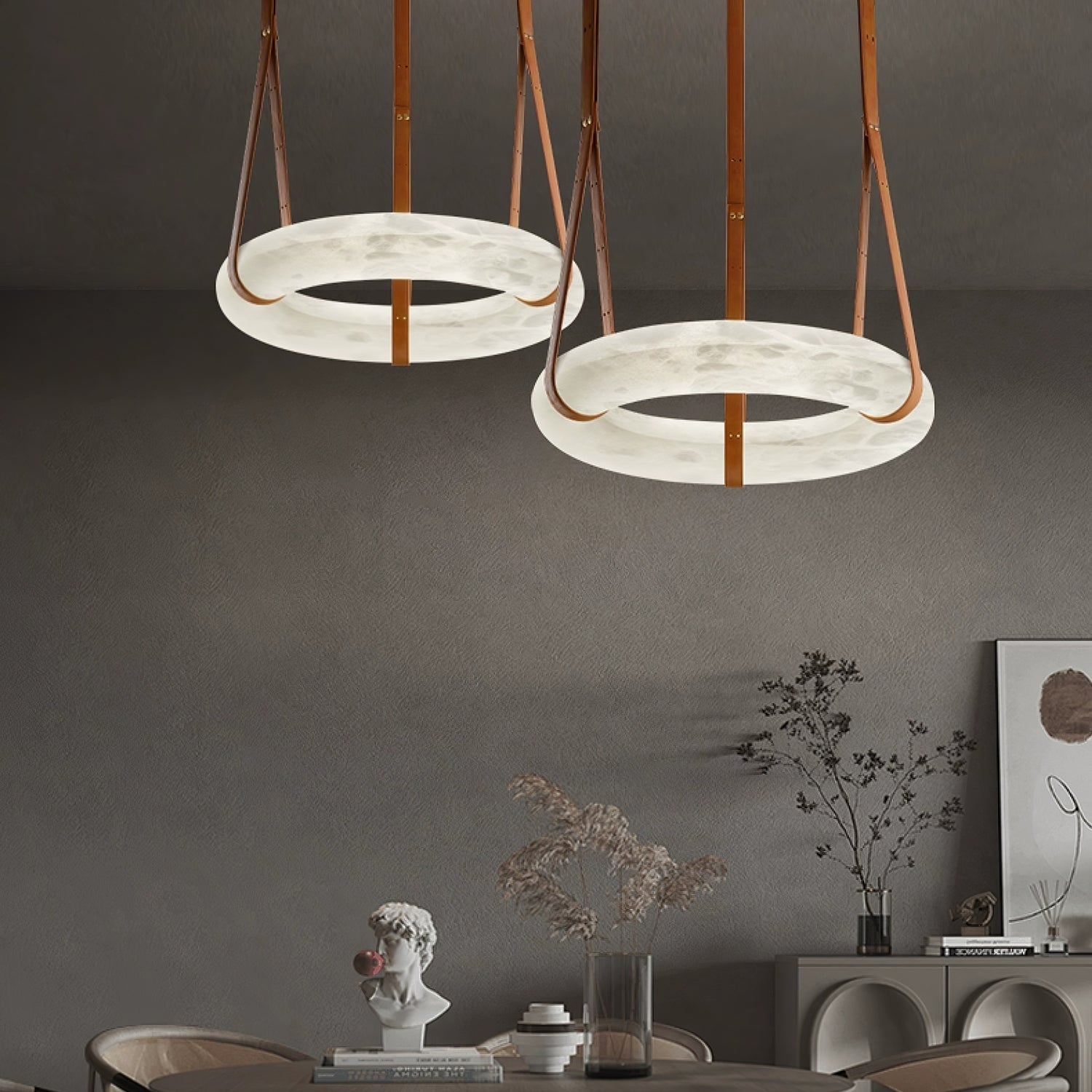 Hanglamp Alabaster Ring LED Donkerbruin Bruin Goud Woonkamer Eetkamer 3000K 4000K 6000K Ø30 Ø120cm Natuursteen Pendellamp | Sansoti