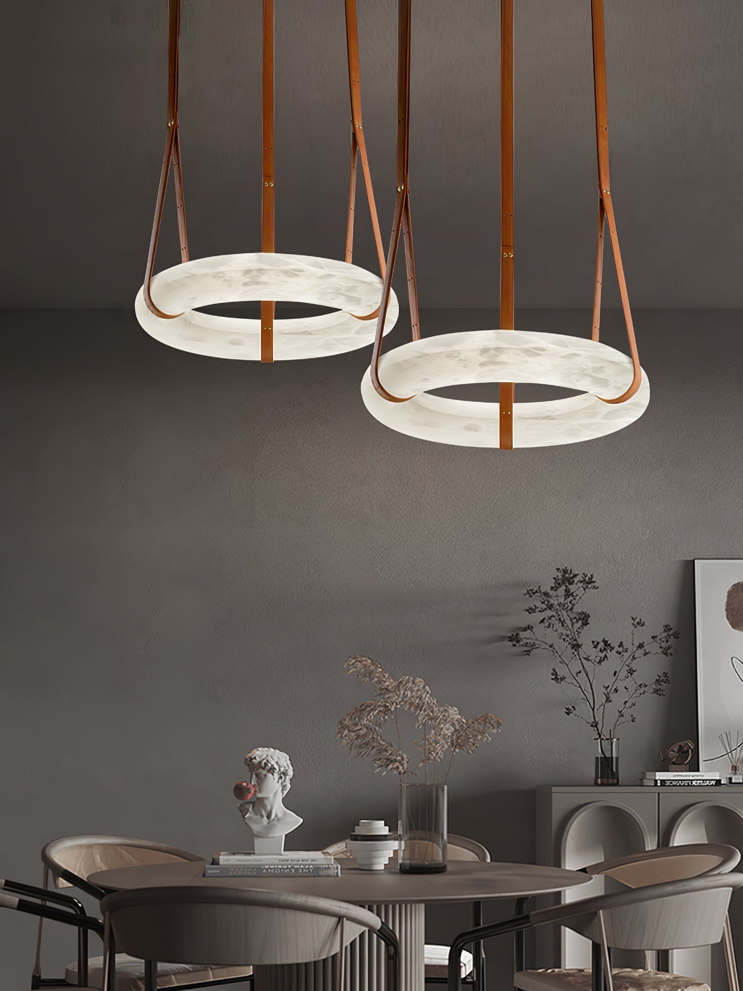 Hanglamp Alabaster Ring LED Donkerbruin Bruin Goud Woonkamer Eetkamer 3000K 4000K 6000K Ø30 Ø120cm Natuursteen Pendellamp | Sansoti