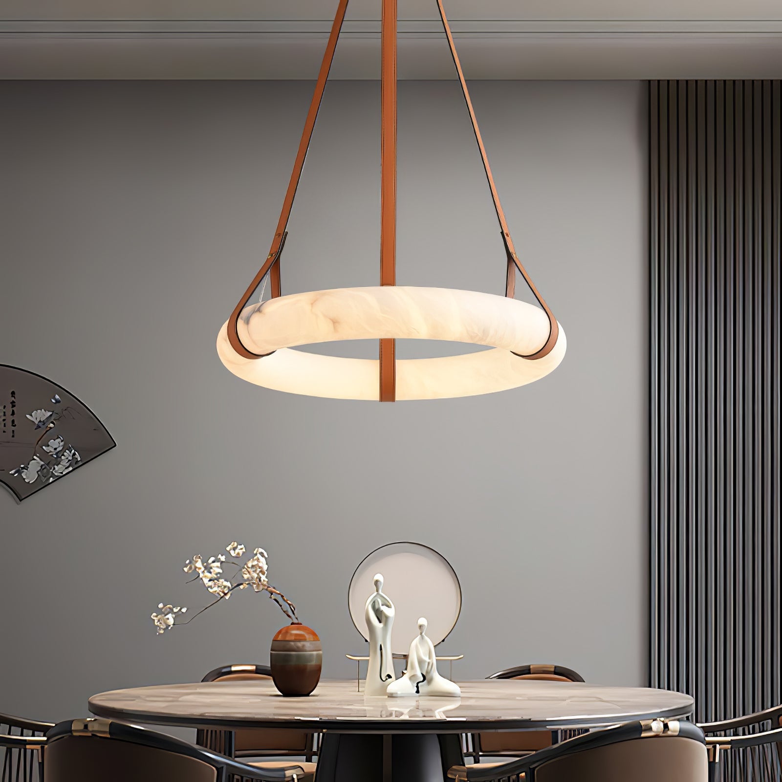 Hanglamp Alabaster Ring LED Donkerbruin Bruin Goud Woonkamer Eetkamer 3000K 4000K 6000K Ø30 Ø120cm Natuursteen Pendellamp | Sansoti