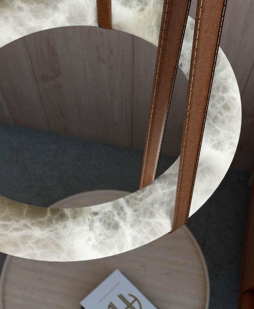 Hanglamp Alabaster Ring LED Donkerbruin Bruin Goud Woonkamer Eetkamer 3000K 4000K 6000K Ø30 Ø120cm Natuursteen Pendellamp | Sansoti