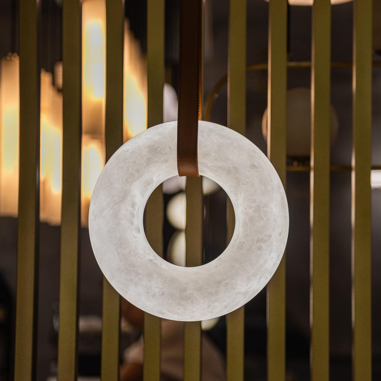 Hanglamp Alabaster Ring LED Donkerbruin Bruin Goud Woonkamer Eetkamer 3000K 4000K 6000K Ø30 Ø120cm Natuursteen Pendellamp | Sansoti