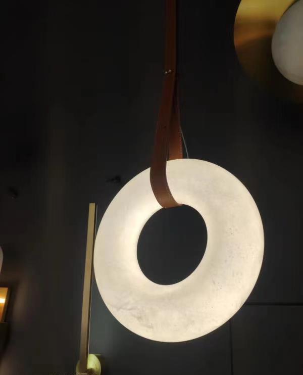 Hanglamp Alabaster Ring LED Donkerbruin Bruin Goud Woonkamer Eetkamer 3000K 4000K 6000K Ø30 Ø120cm Natuursteen Pendellamp | Sansoti