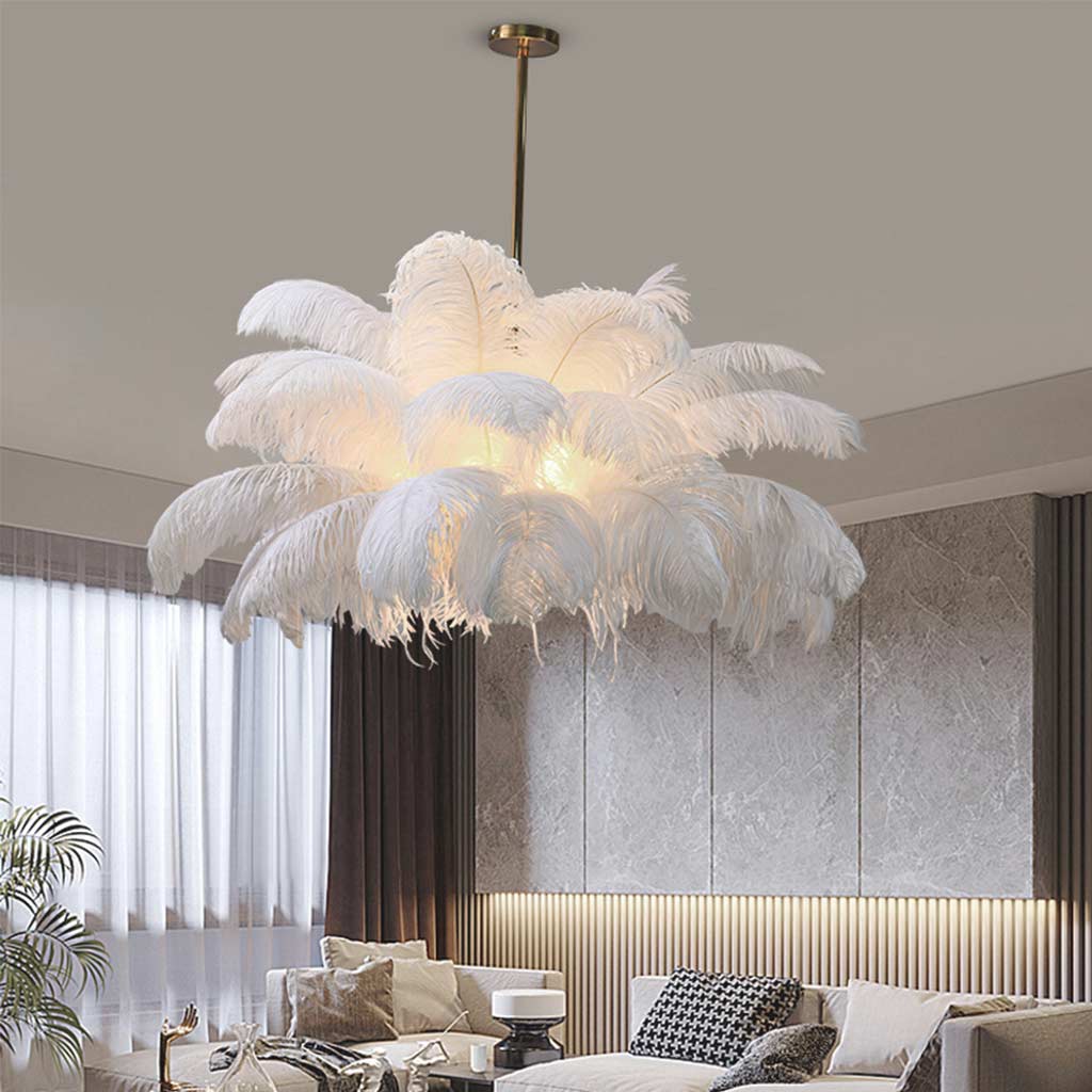 Veren Hanglamp Plafondlamp Struisvogelveren Wit LED 80cm 100cm Modern Design | Sansoti