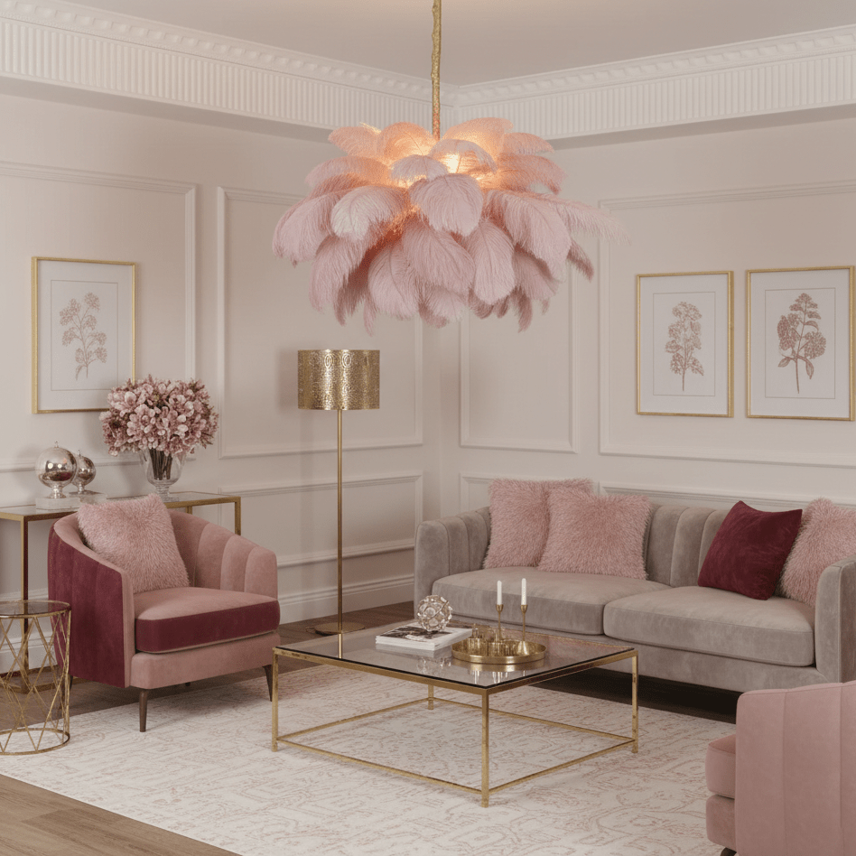 Veren Kroonluchter 56 Handgekleurde Pluimen Messing Fitting Goud Zilver Hollywood Glamour Statement Verlichting | Sansoti