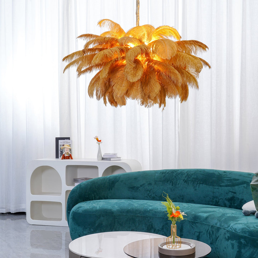 Veren Kroonluchter 56 Handgekleurde Pluimen Messing Fitting Goud Zilver Hollywood Glamour Statement Verlichting | Sansoti