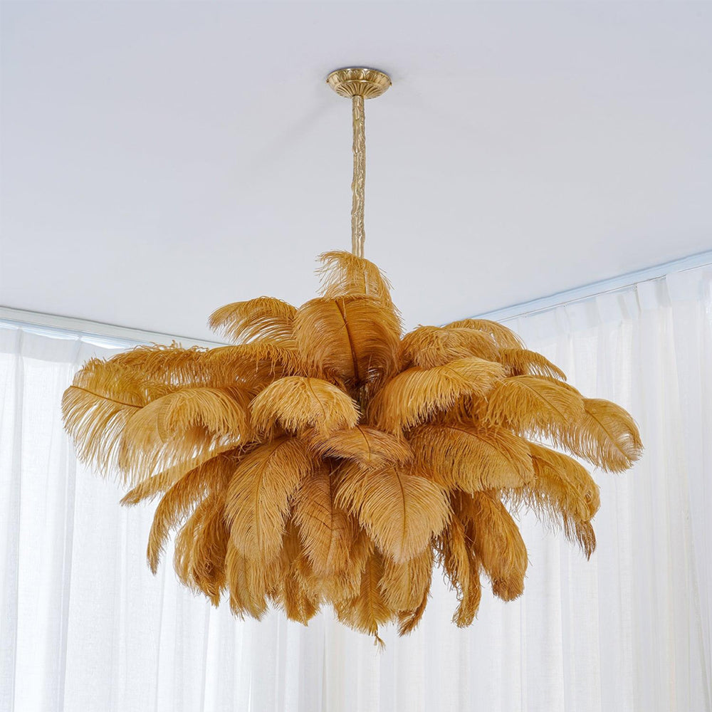 Veren Kroonluchter 56 Handgekleurde Pluimen Messing Fitting Goud Zilver Hollywood Glamour Statement Verlichting | Sansoti