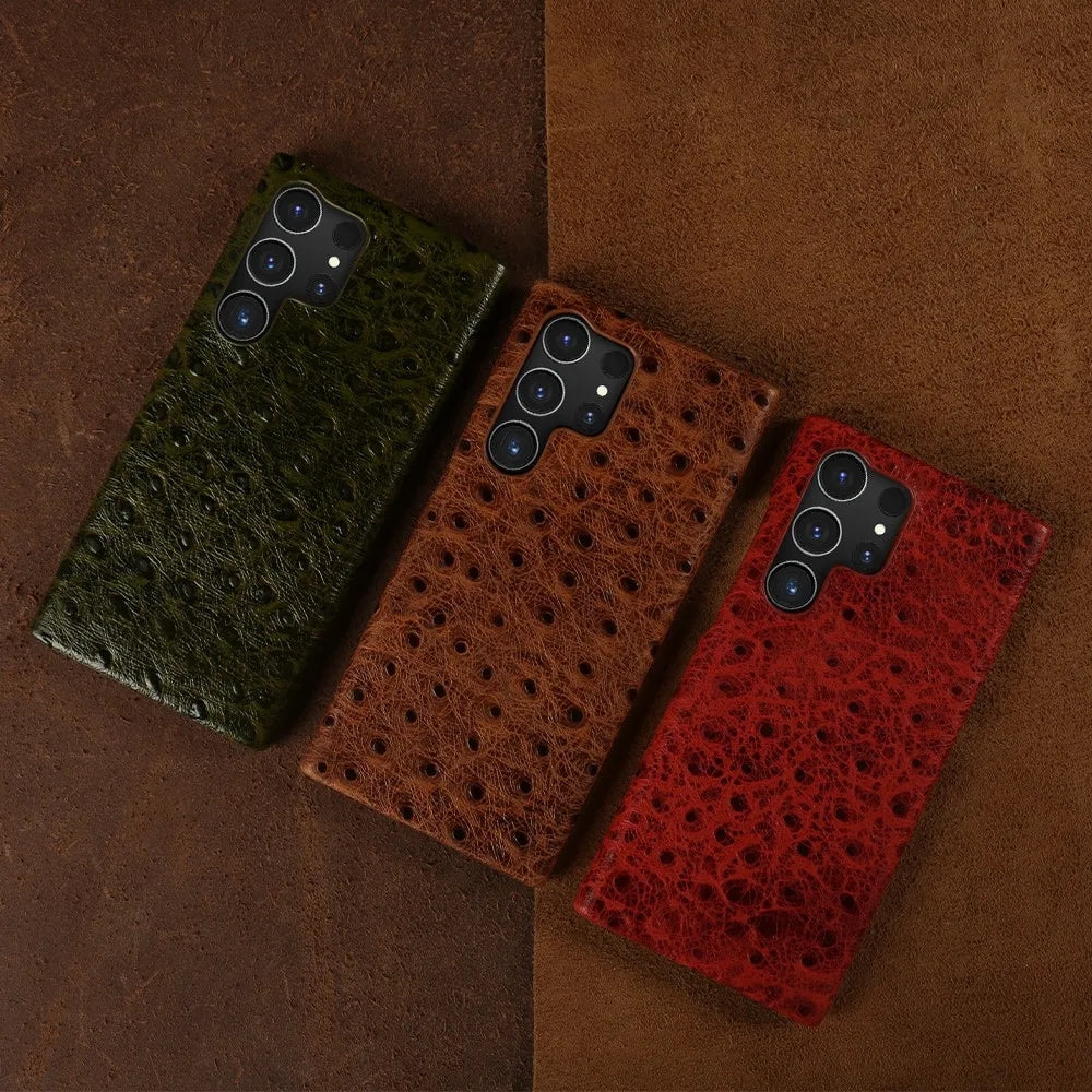 Telefoonhoesje Echt Struisvogeleer Samsung Galaxy met Schokabsorptie Vingerafdrukwerend Luxe Bescherming | Sansoti