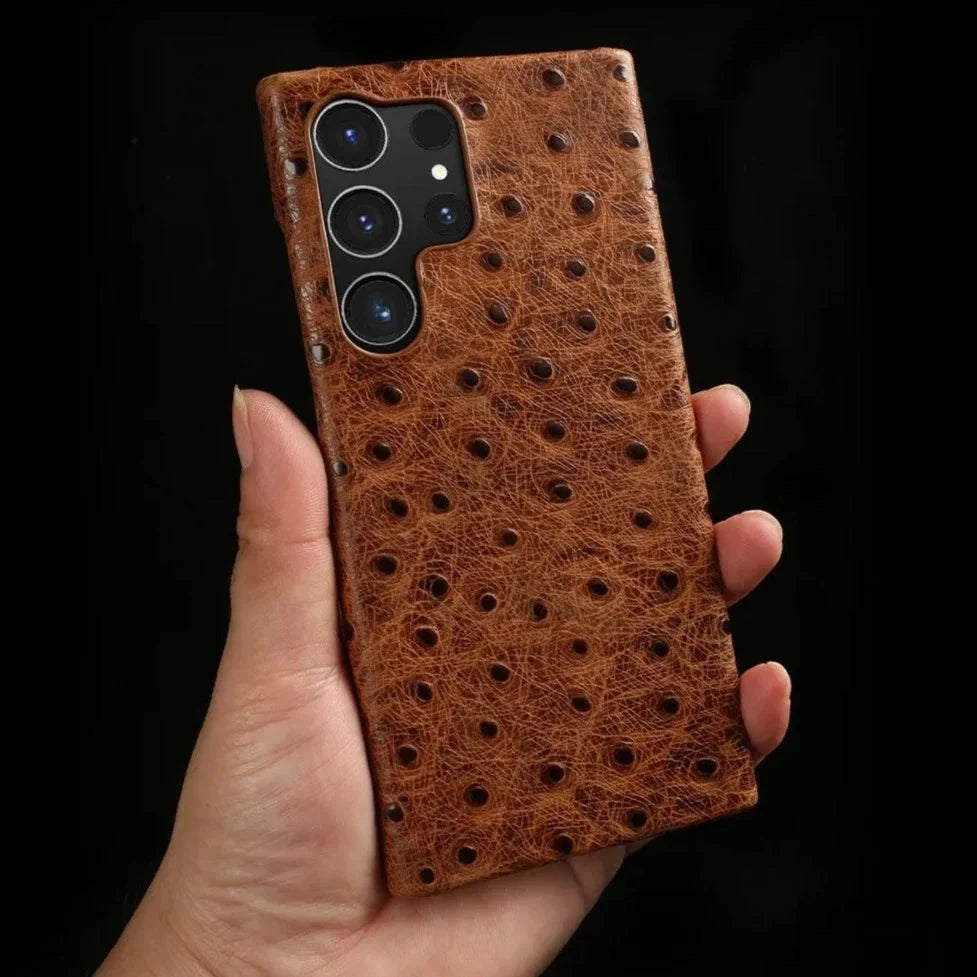 Telefoonhoesje Echt Struisvogeleer Samsung Galaxy met Schokabsorptie Vingerafdrukwerend Luxe Bescherming | Sansoti