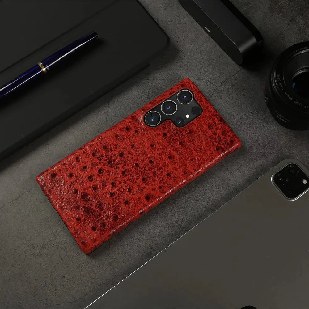 Telefoonhoesje Echt Struisvogeleer Samsung Galaxy met Schokabsorptie Vingerafdrukwerend Luxe Bescherming | Sansoti