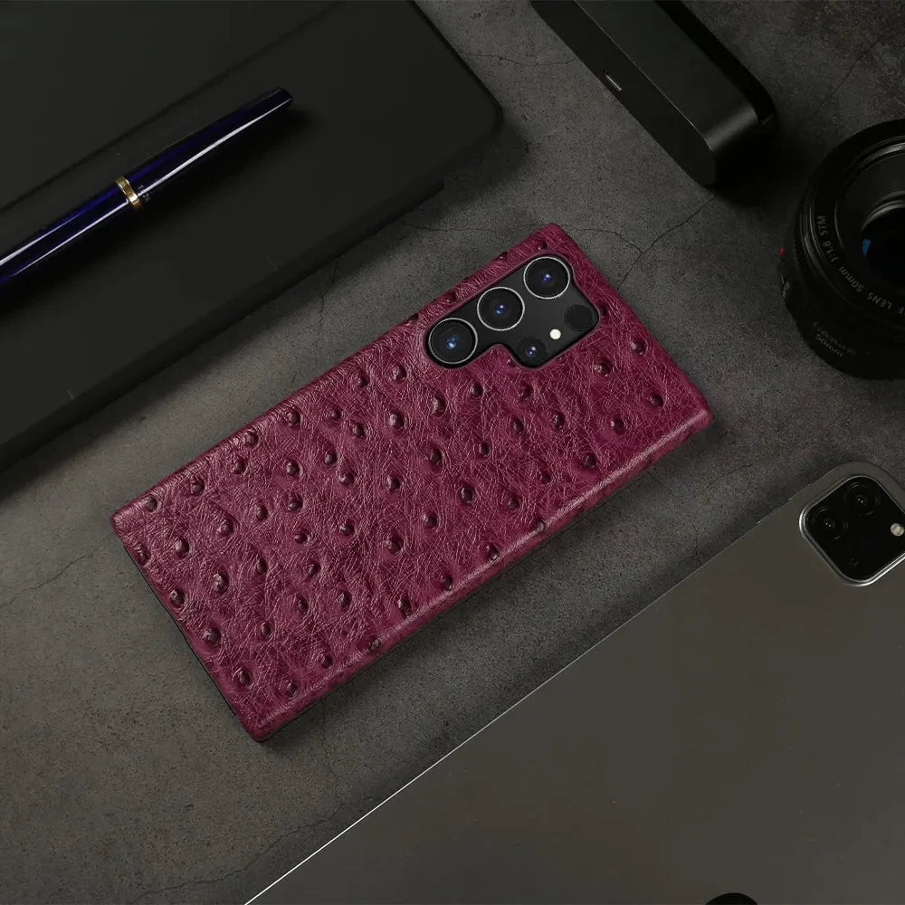 Telefoonhoesje Echt Struisvogeleer Samsung Galaxy met Schokabsorptie Vingerafdrukwerend Luxe Bescherming | Sansoti