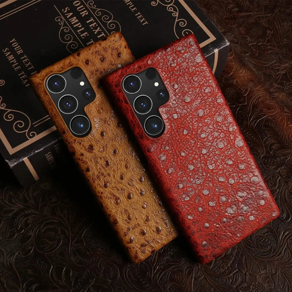 Telefoonhoesje Echt Struisvogeleer Samsung Galaxy met Schokabsorptie Vingerafdrukwerend Luxe Bescherming | Sansoti