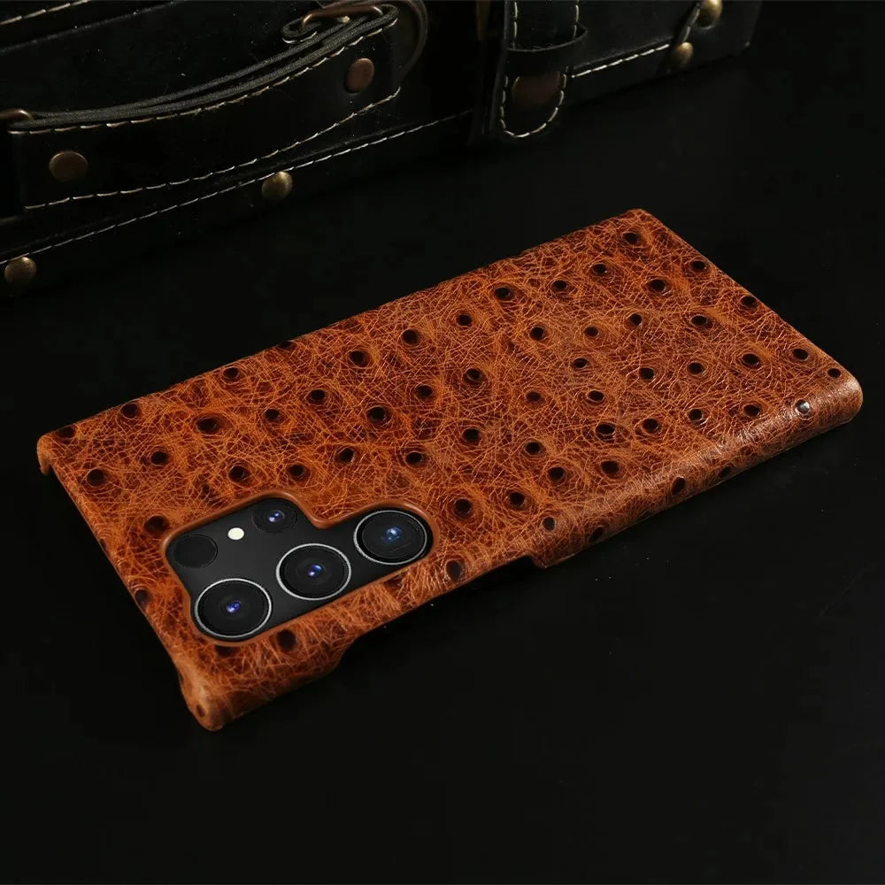 Telefoonhoesje Echt Struisvogeleer Samsung Galaxy met Schokabsorptie Vingerafdrukwerend Luxe Bescherming | Sansoti
