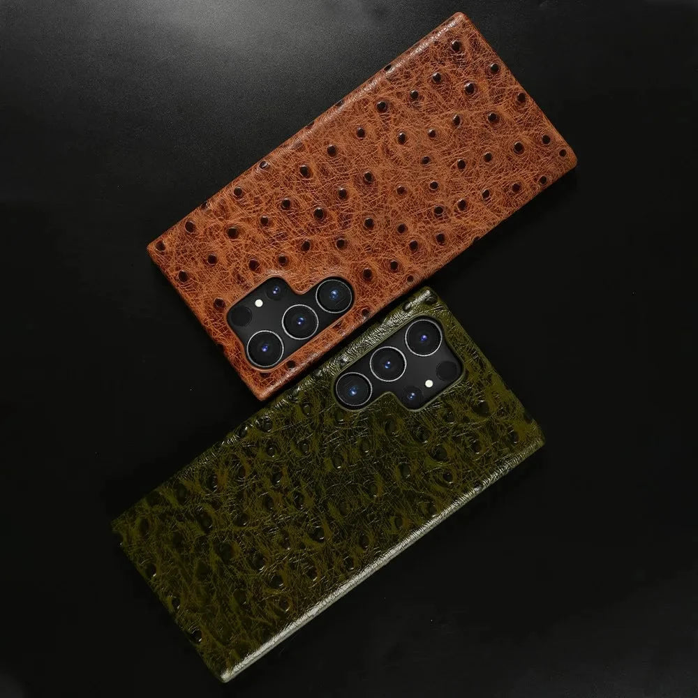 Telefoonhoesje Echt Struisvogeleer Samsung Galaxy met Schokabsorptie Vingerafdrukwerend Luxe Bescherming | Sansoti