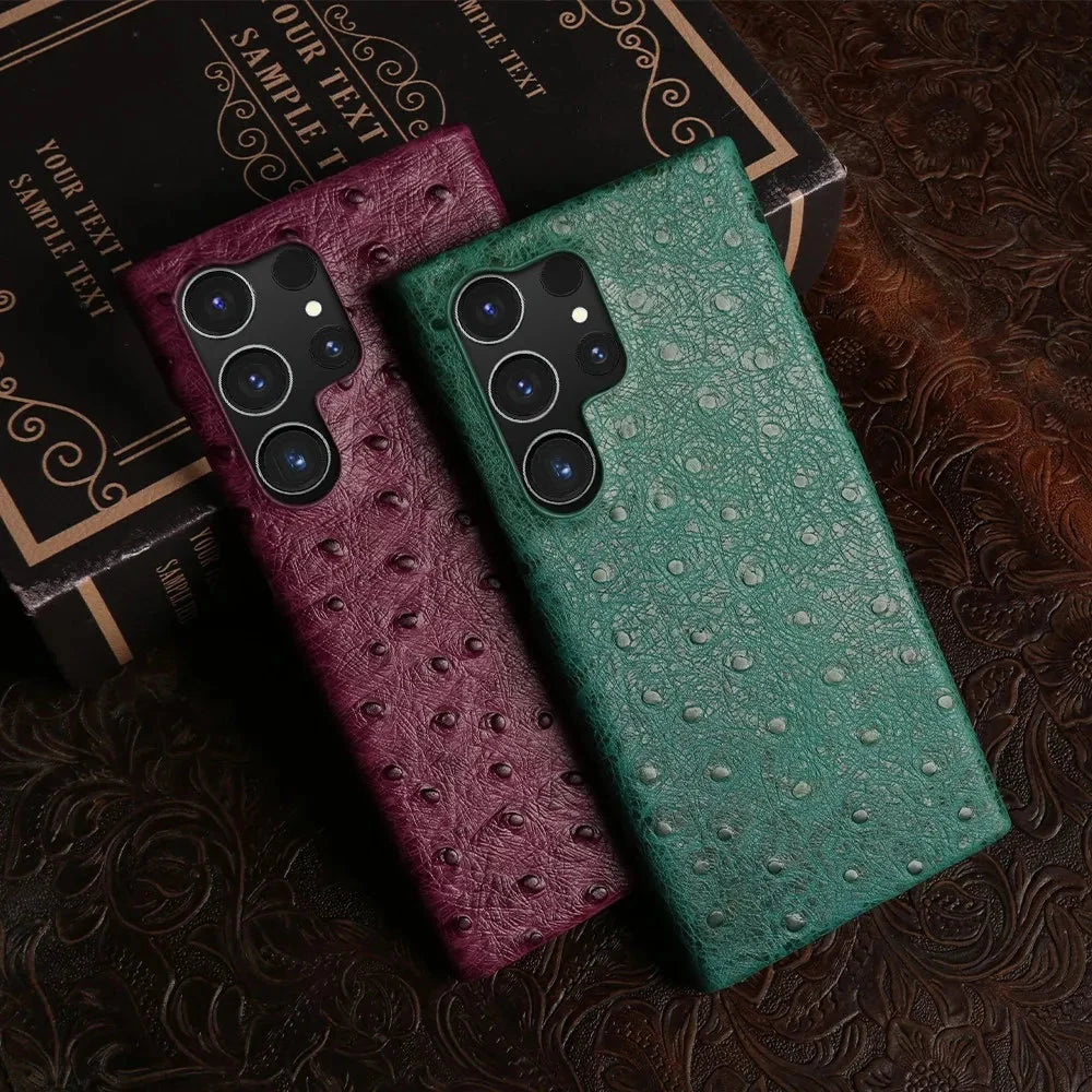Telefoonhoesje Echt Struisvogeleer Samsung Galaxy met Schokabsorptie Vingerafdrukwerend Luxe Bescherming | Sansoti