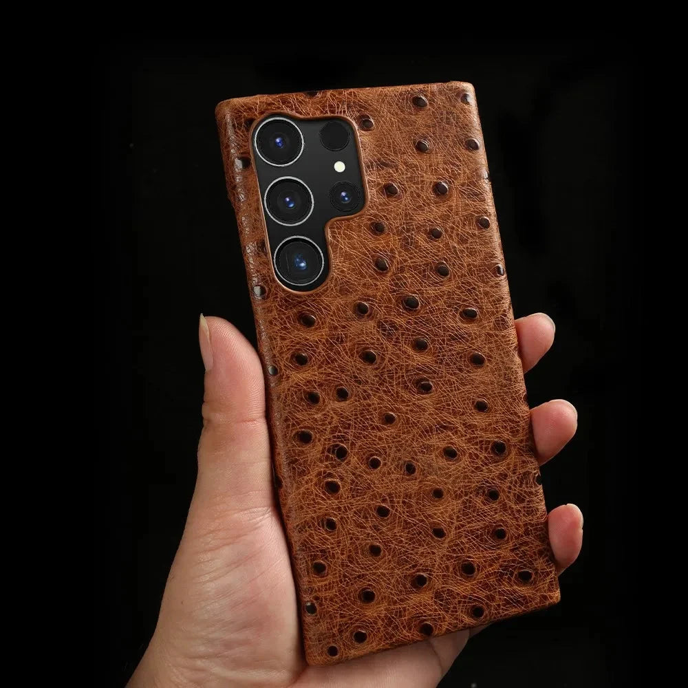 Telefoonhoesje Echt Struisvogeleer Samsung Galaxy met Schokabsorptie Vingerafdrukwerend Luxe Bescherming | Sansoti