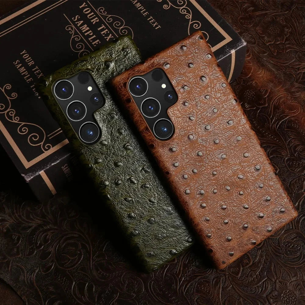 Telefoonhoesje Echt Struisvogeleer Samsung Galaxy met Schokabsorptie Vingerafdrukwerend Luxe Bescherming | Sansoti