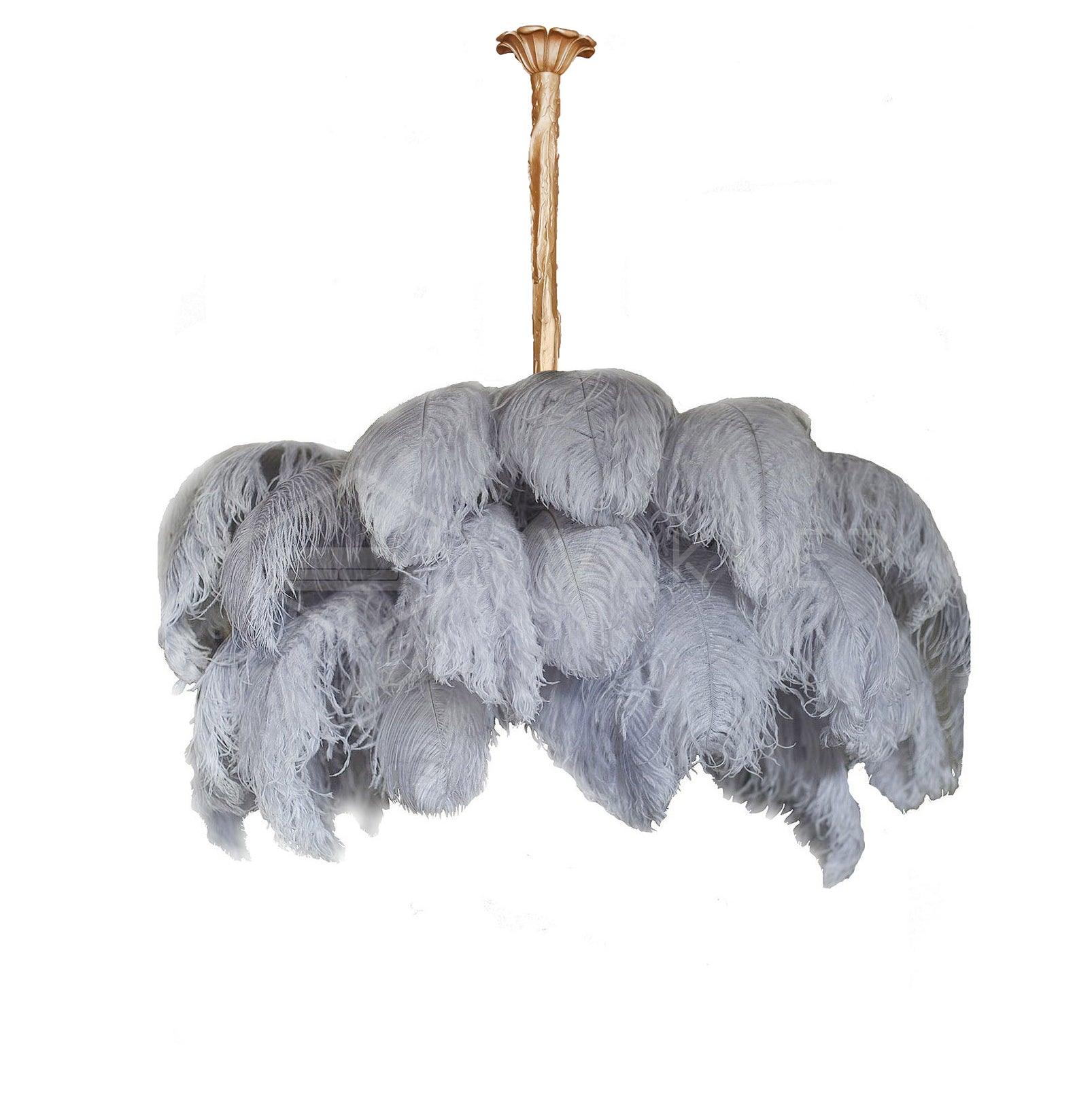 Veren Kroonluchter 56 Handgekleurde Pluimen Messing Fitting Goud Zilver Hollywood Glamour Statement Verlichting | Sansoti