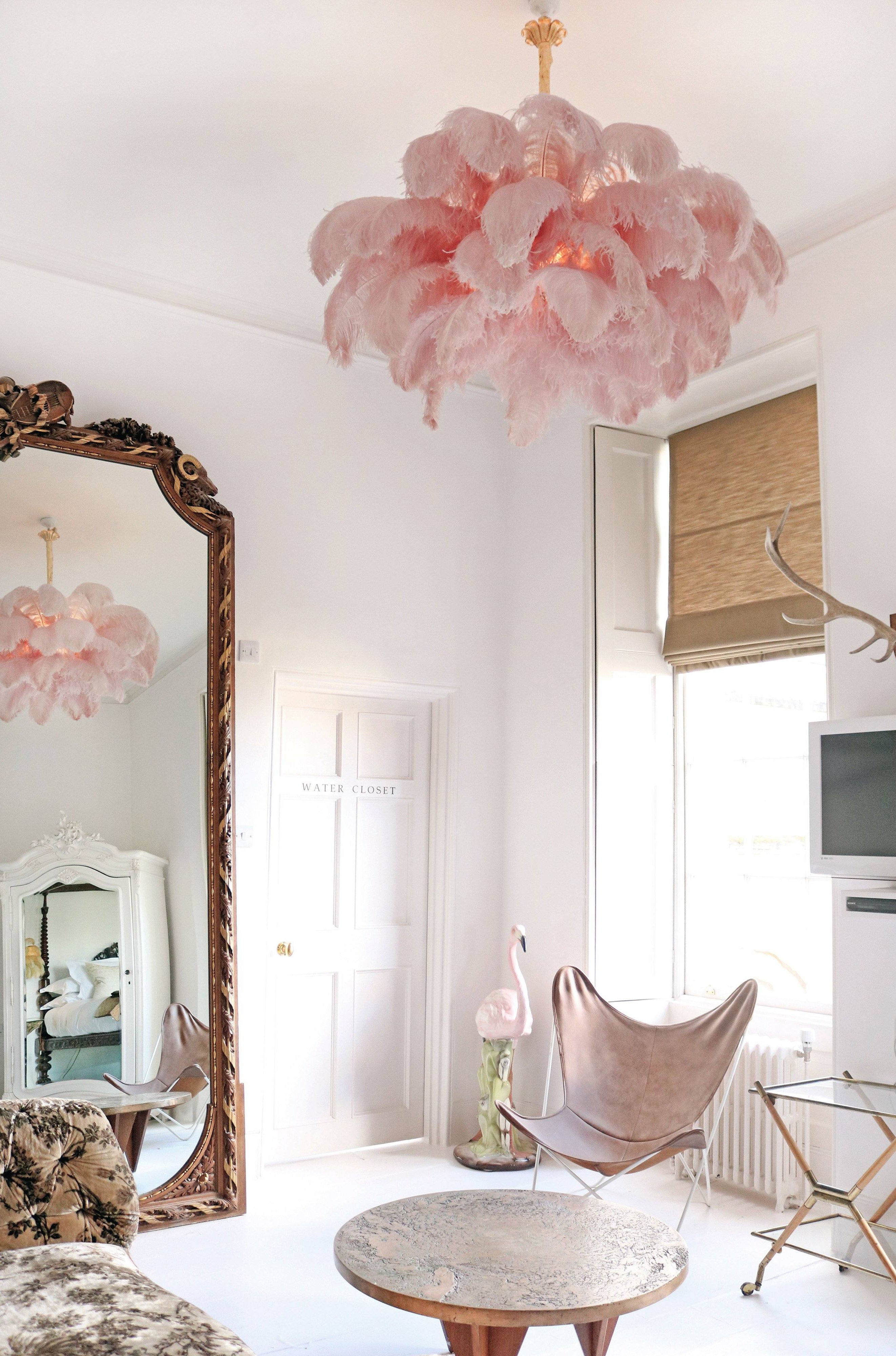 Veren Kroonluchter 56 Handgekleurde Pluimen Messing Fitting Goud Zilver Hollywood Glamour Statement Verlichting | Sansoti