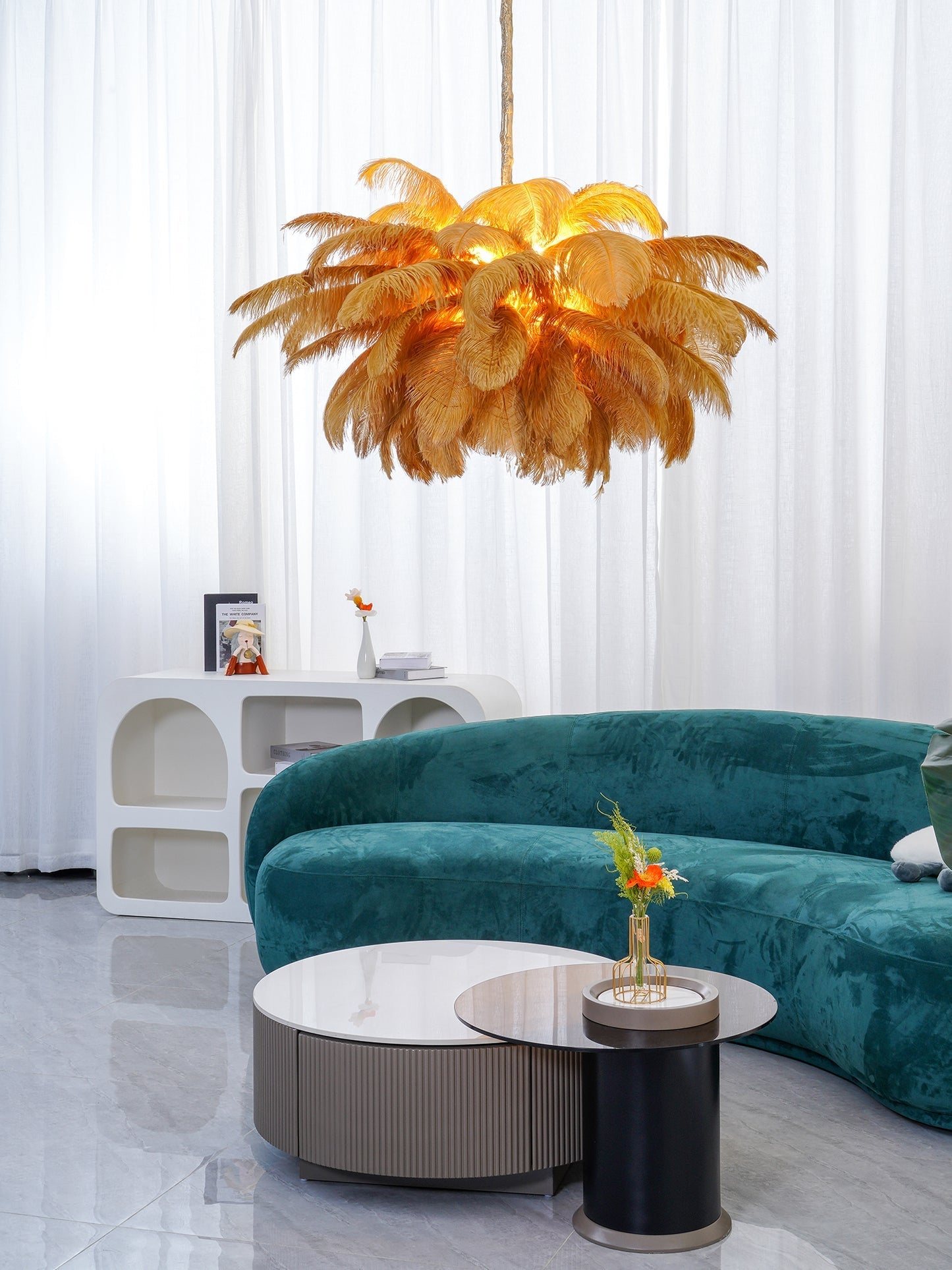 Veren Kroonluchter 56 Handgekleurde Pluimen Messing Fitting Goud Zilver Hollywood Glamour Statement Verlichting | Sansoti