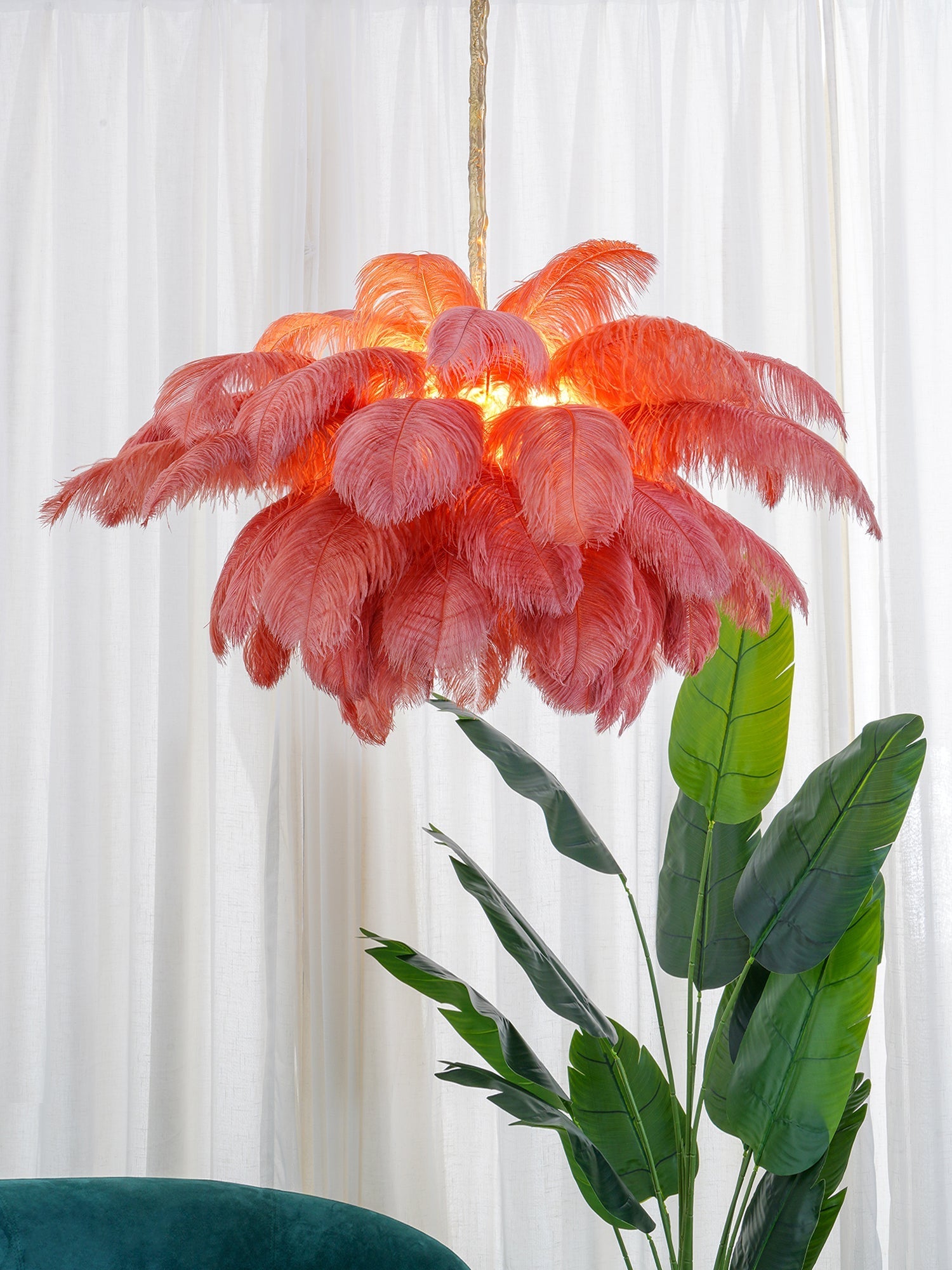 Veren Kroonluchter 56 Handgekleurde Pluimen Messing Fitting Goud Zilver Hollywood Glamour Statement Verlichting | Sansoti